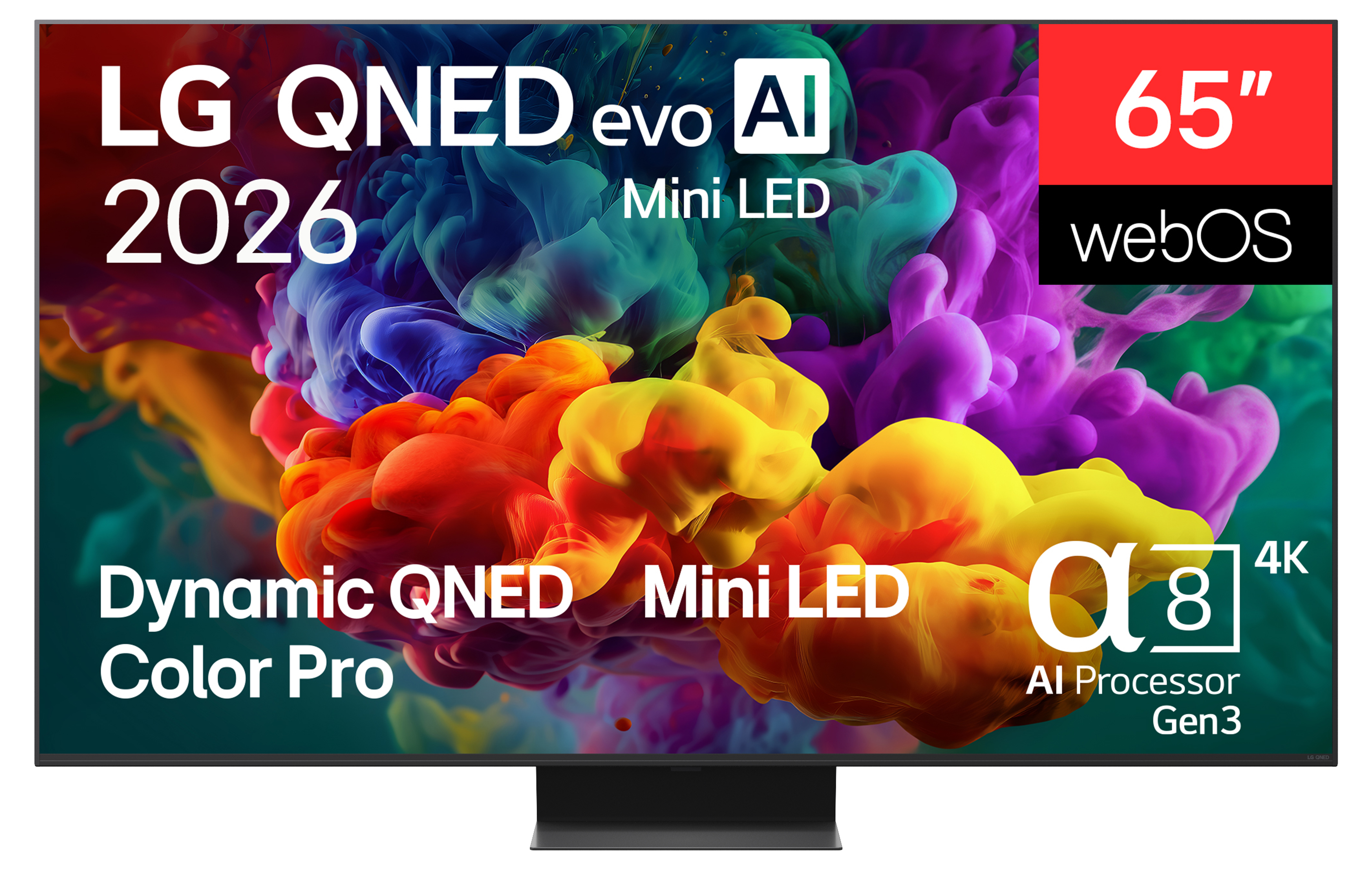 LG 65QNED86B6B IQ300 65 Zoll QNED evo 4K MiniLED Smart TV | Alpha8 Gen3 AI | 144 Hz Gaming | Dolby Vision IQ | FreeSync Premium | höhenverstellbarer Standfuß