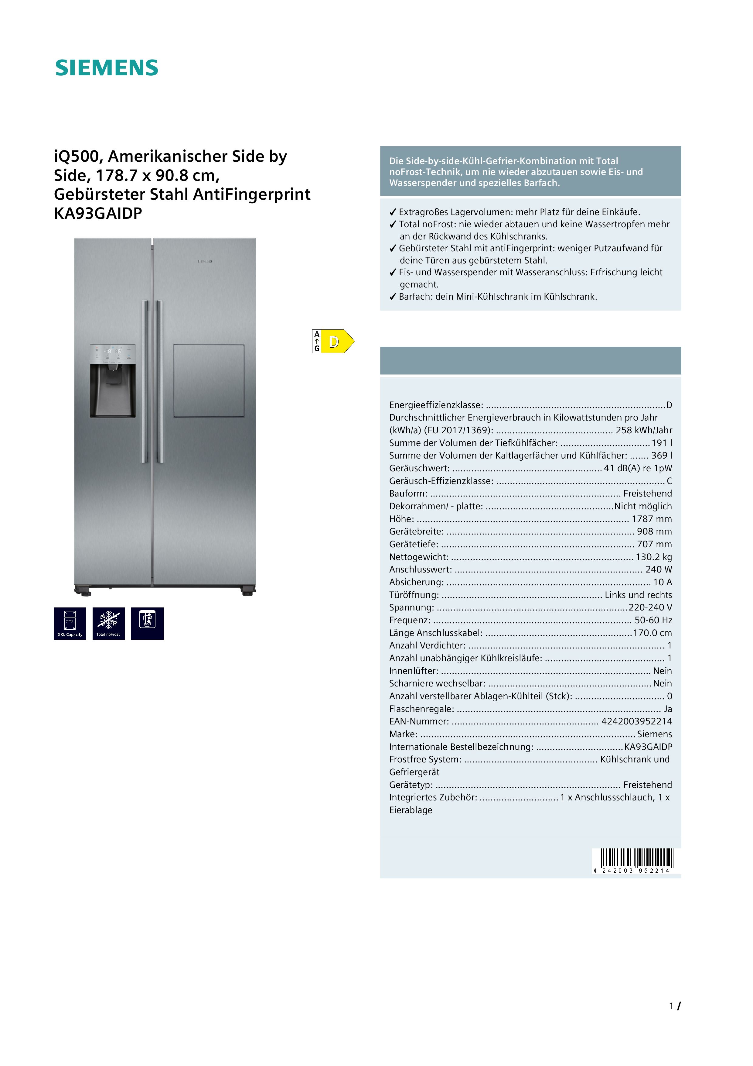 Siemens KA93GAIDP Side-by-Side Siemens KA93GAIDP Side-by-Side