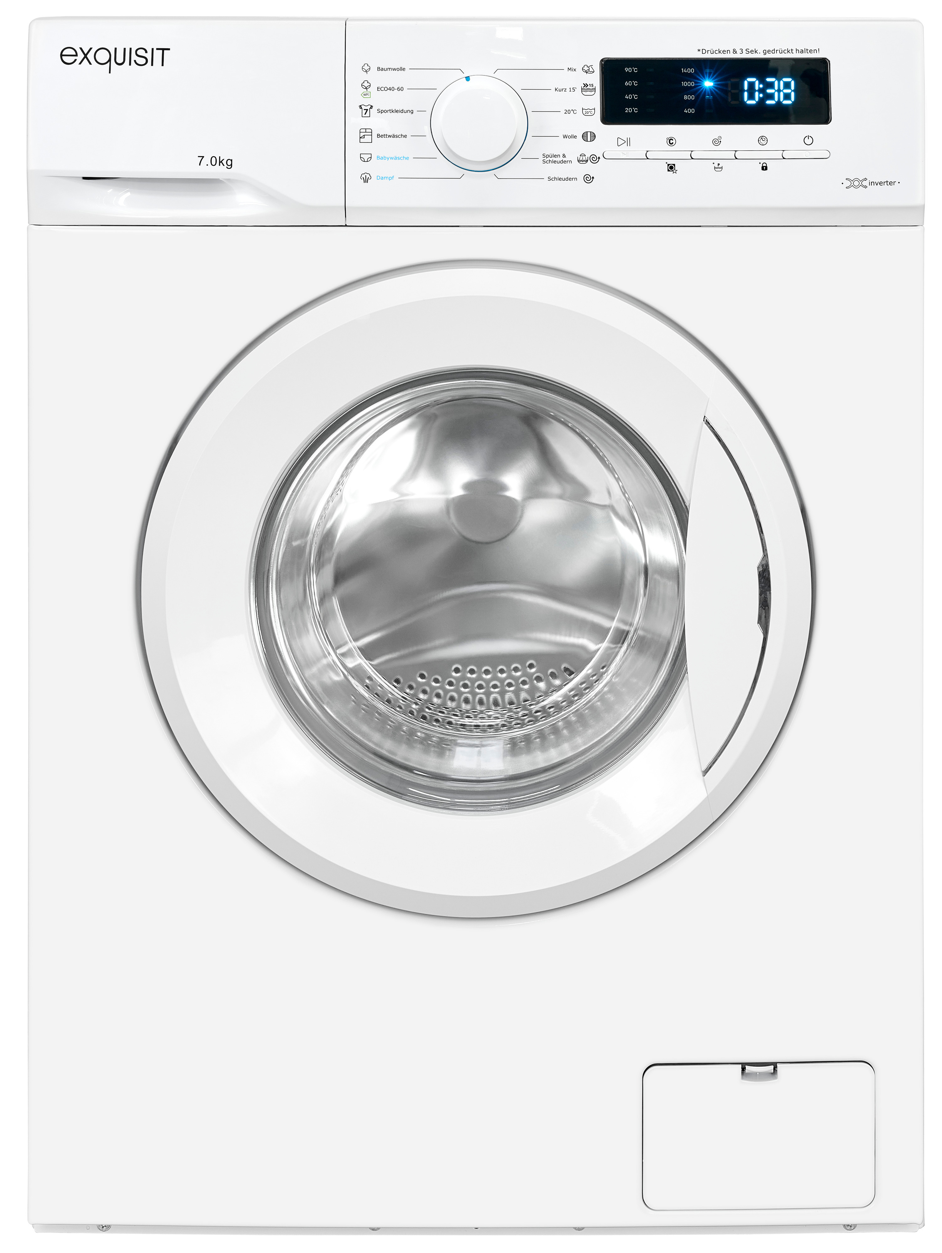 Exquisit WA7014-020A Frontlader Waschmaschine, 7 kg, Energieeffizienzklasse A, Weiß