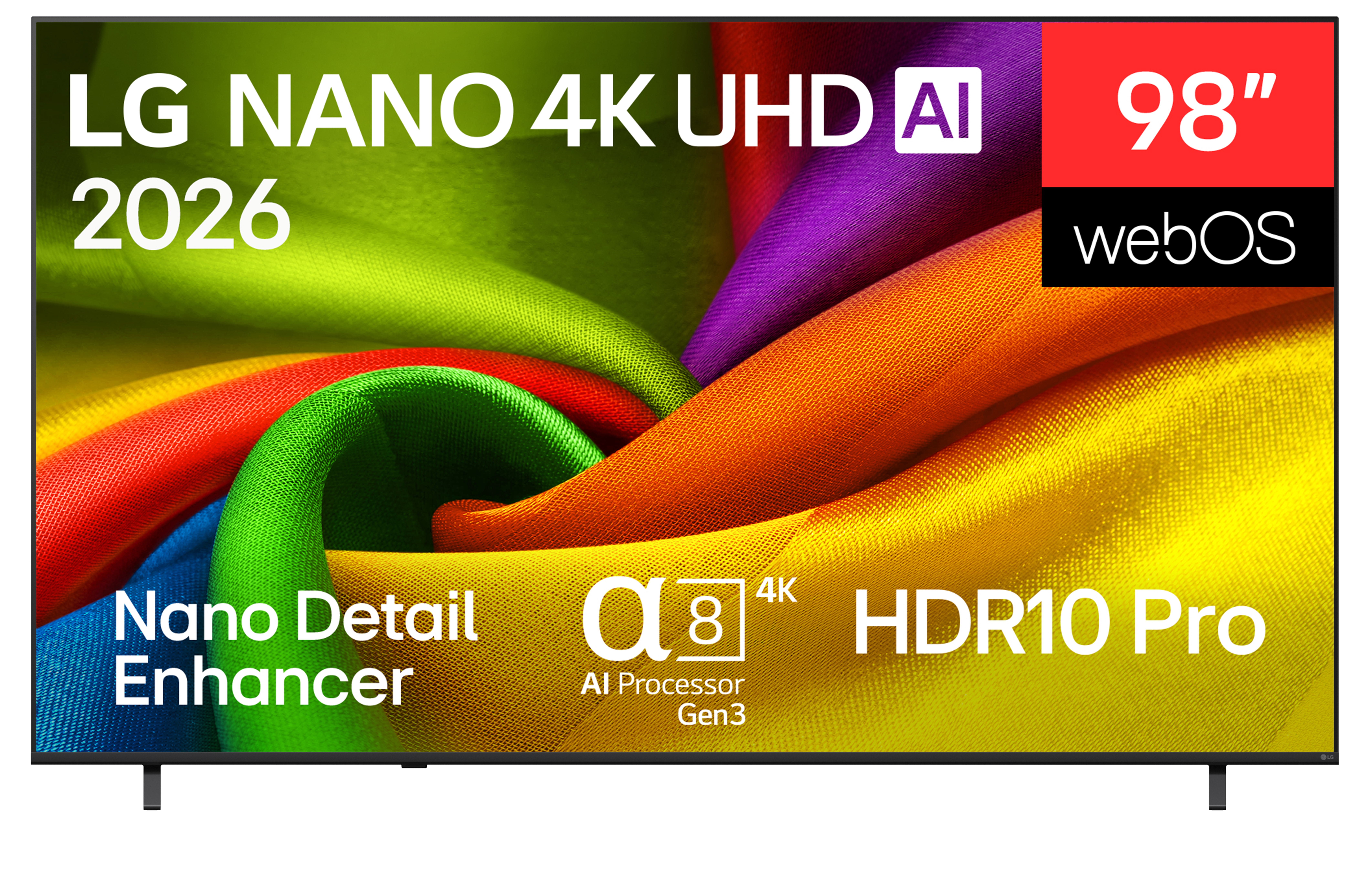 LG 98NU900B6LB IQ300 98 Zoll (248 cm) Nano 4K UHD Smart TV | Alpha8 Gen3 AI Prozessor | 120 Hz | Direct LED | webOS 26 | 4x HDMI 2.1 | FreeSync Premium | AirPlay 2 | Alexa | Höhenverstellbarer Standfuß