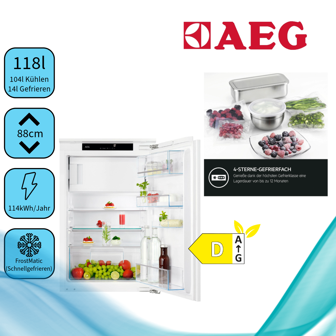 AEG TSF5O88WDF Einbaukühlschrank  880 mm  4-Sterne-Gefrierfach