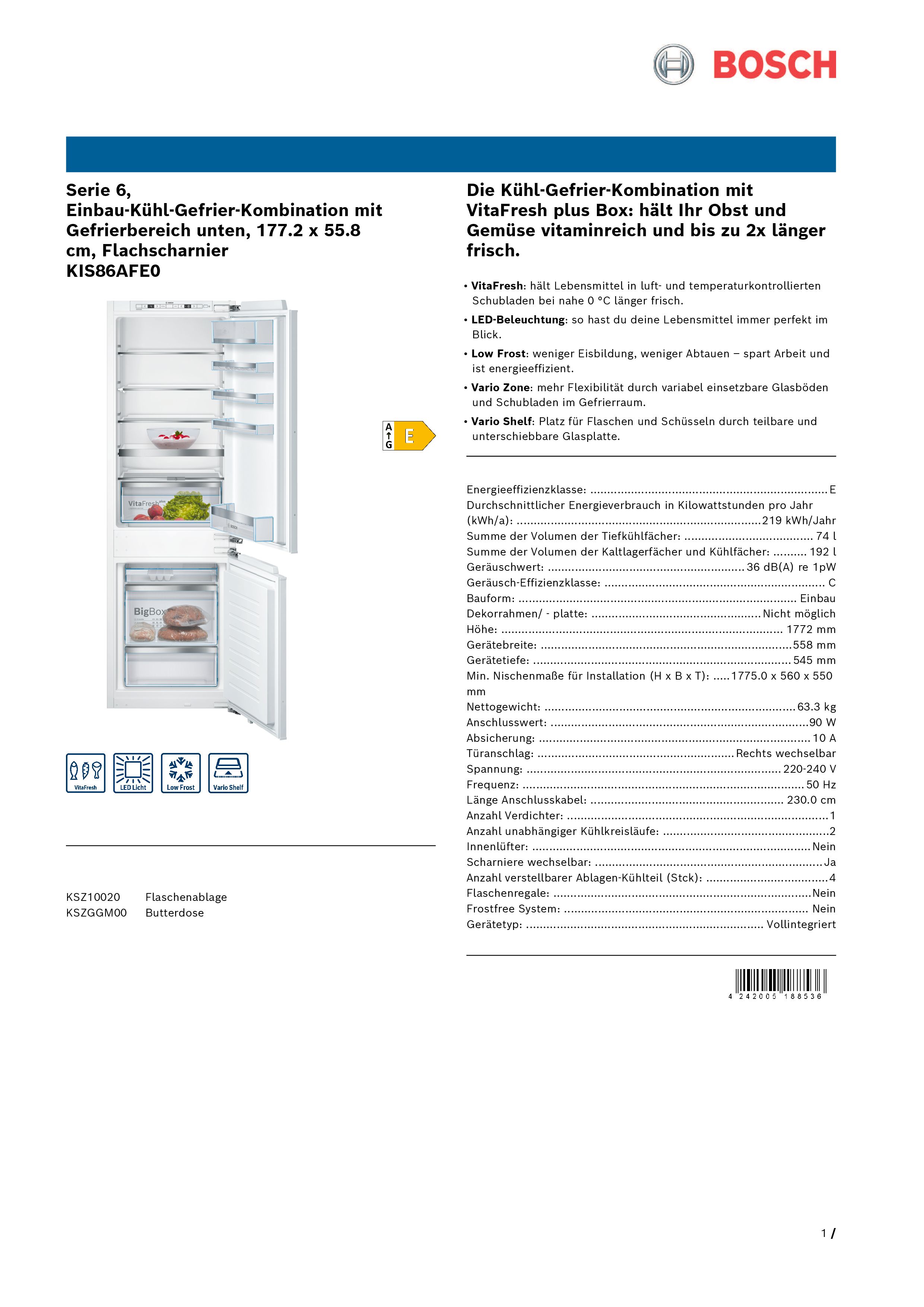 Bosch KIS86AFE0 Kühl-Gefrierkombination Bosch KIS86AFE0 Kühl-Gefrierkombination