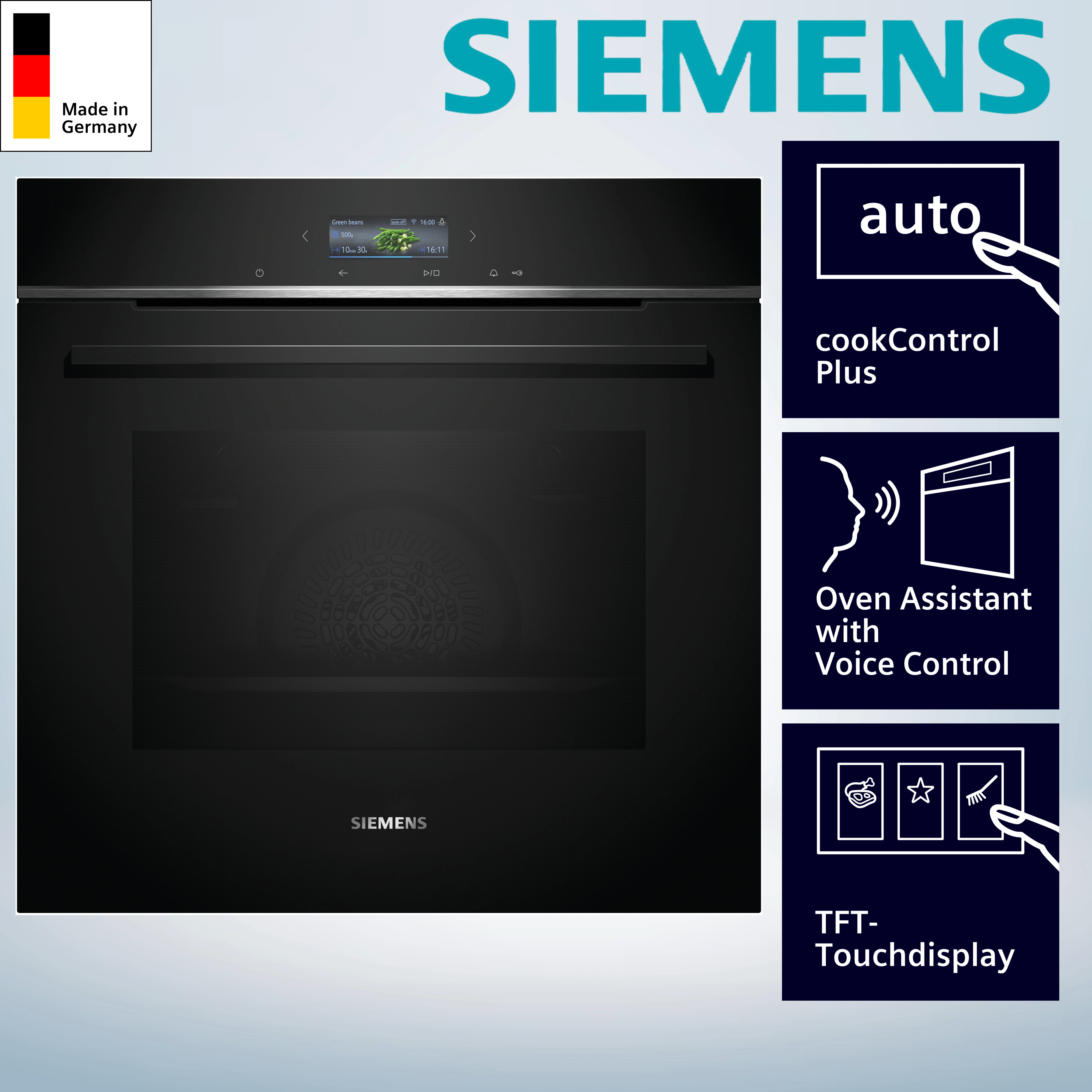 Siemens HB774G1B1 Elektrobackofen  71 Liter  Hydrolyse  WLAN-fähig  Heißluft  Grill  Pizzastufe
