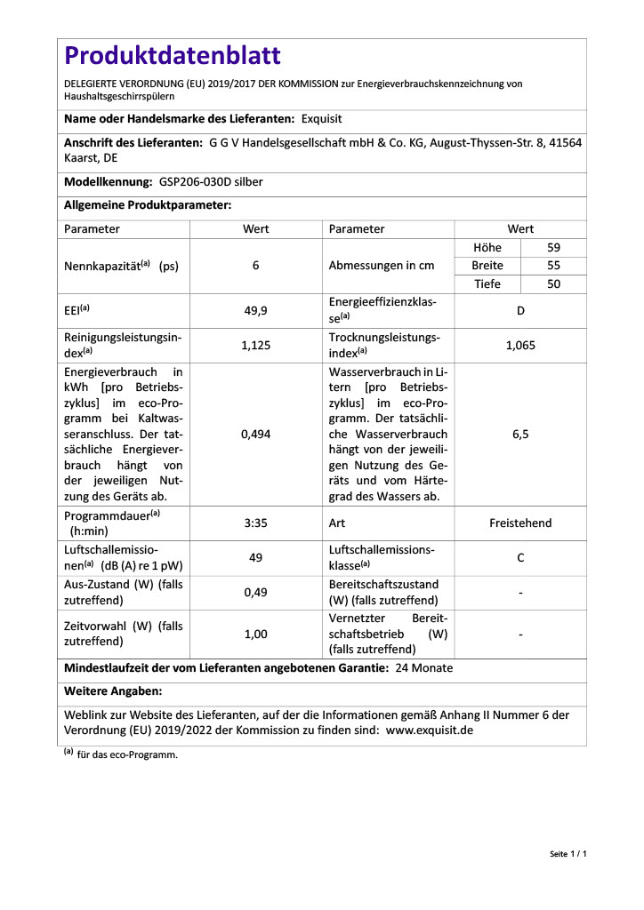 Exquisit GSP206-030D Silber Tischgeschirrspüler, kompakt, 8 Maßgedecke, Edelstahl-Optik Exquisit GSP206-030D Silber Tischgeschirrspüler, kompakt, 8 Maßgedecke, Edelstahl-Optik