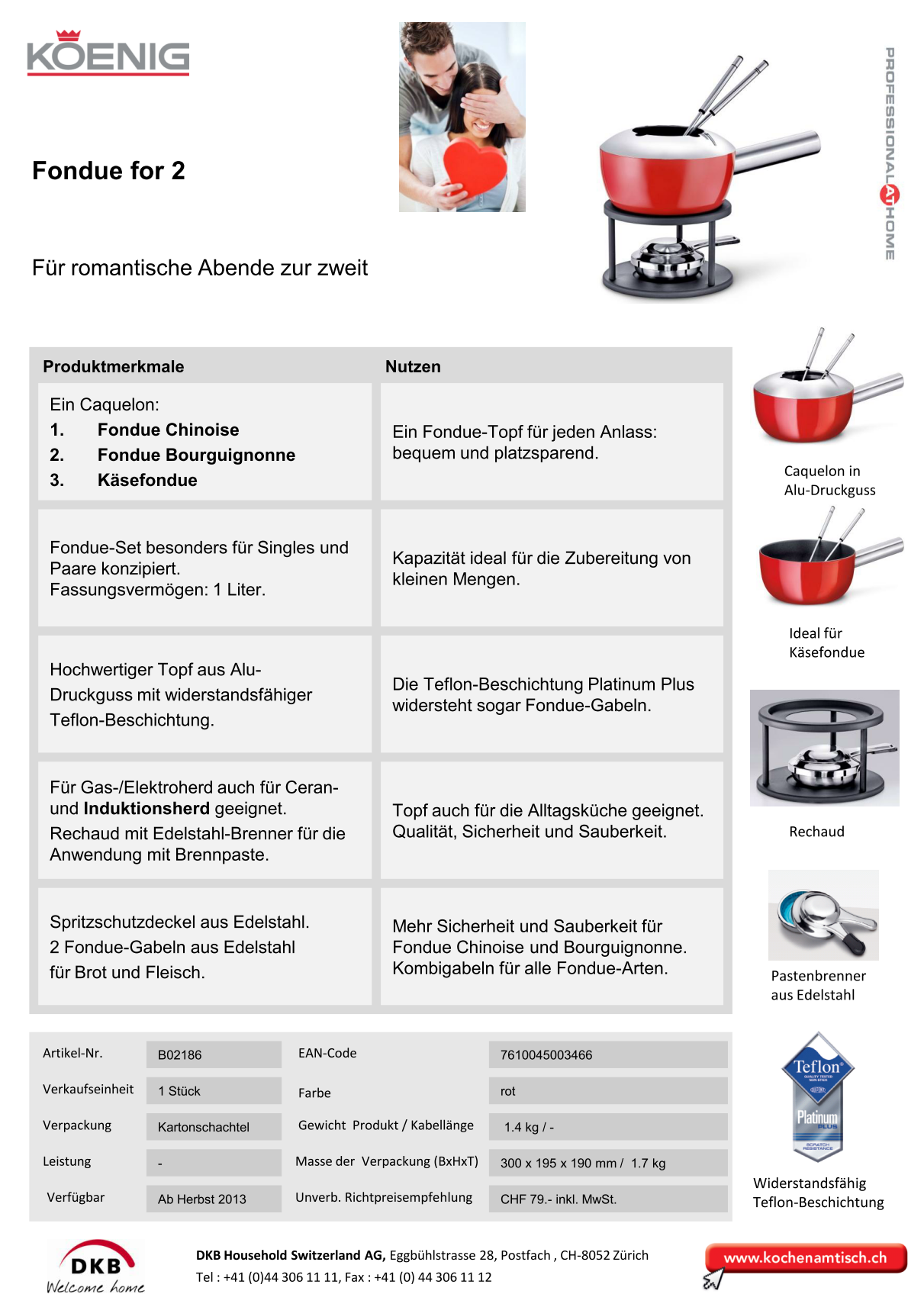 Koenig B02186 Fondue for 2 Rot