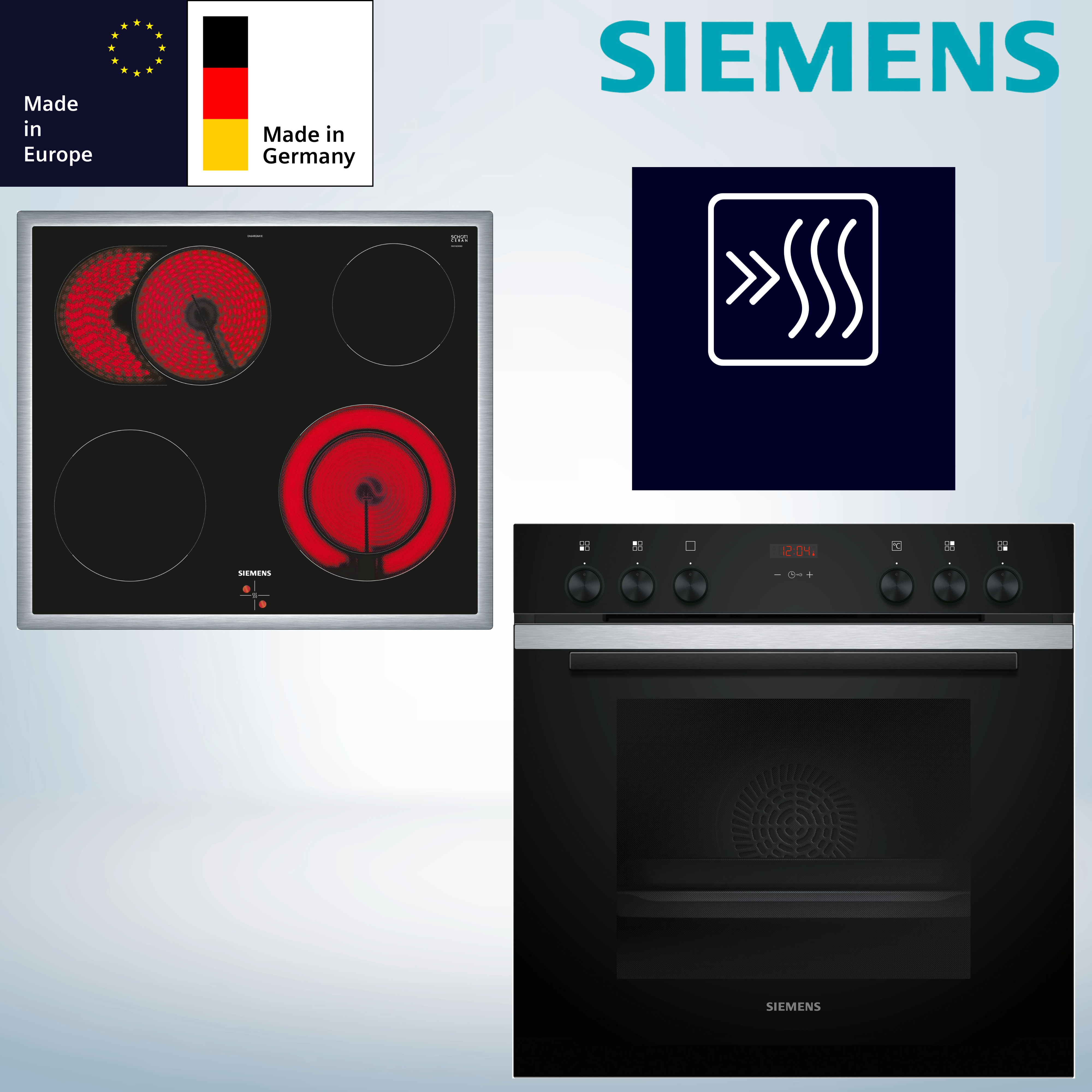  Siemens EQ211KA11 (HE213ABS3 + EA64RGNA1E) Herdset 5 Heizarten Versenkknebel LED-Display Elektrokochfeld
