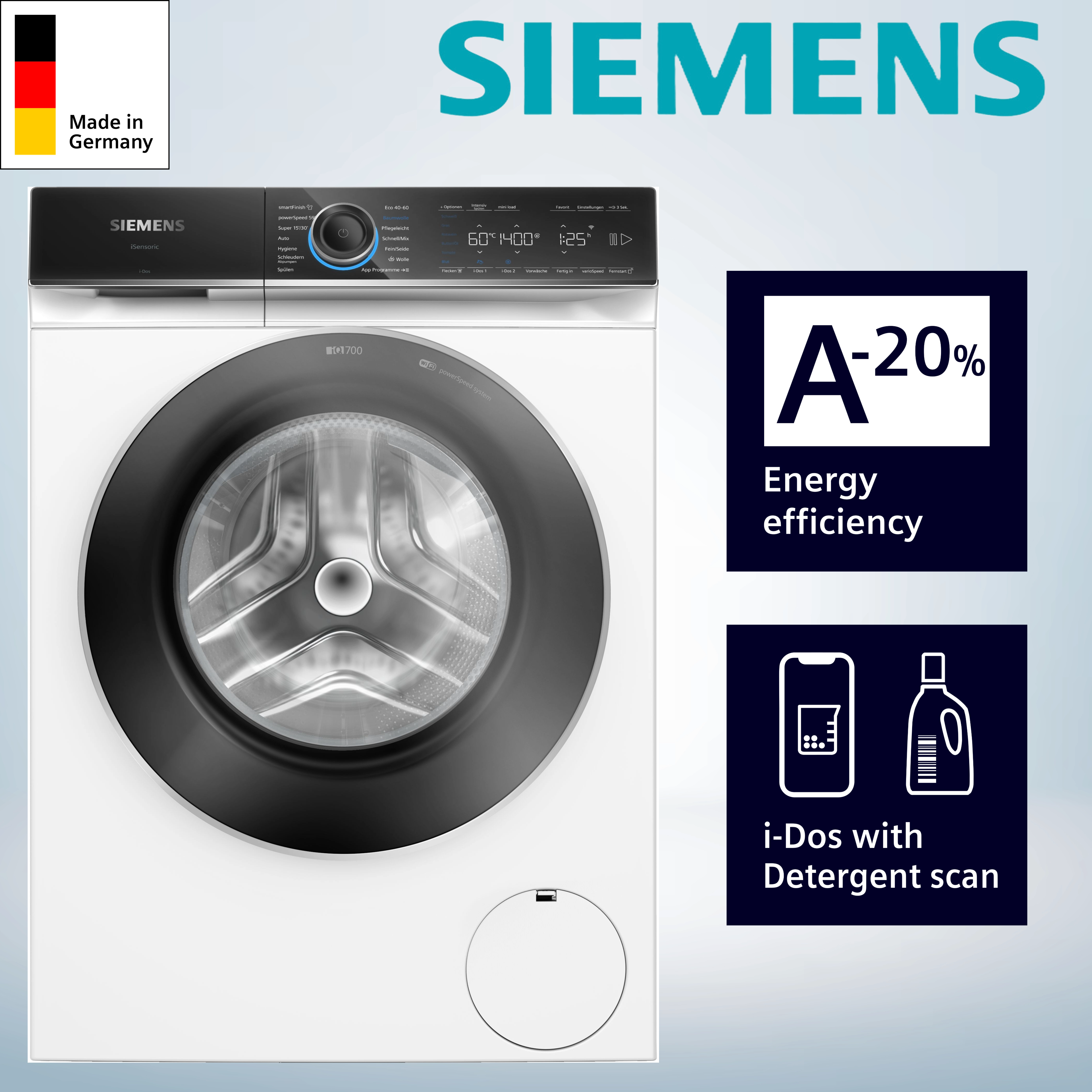 Siemens WG44B2A40 Waschmaschine  Frontlader  9 kg  1.400 U/Min  WLAN (Wi-Fi)