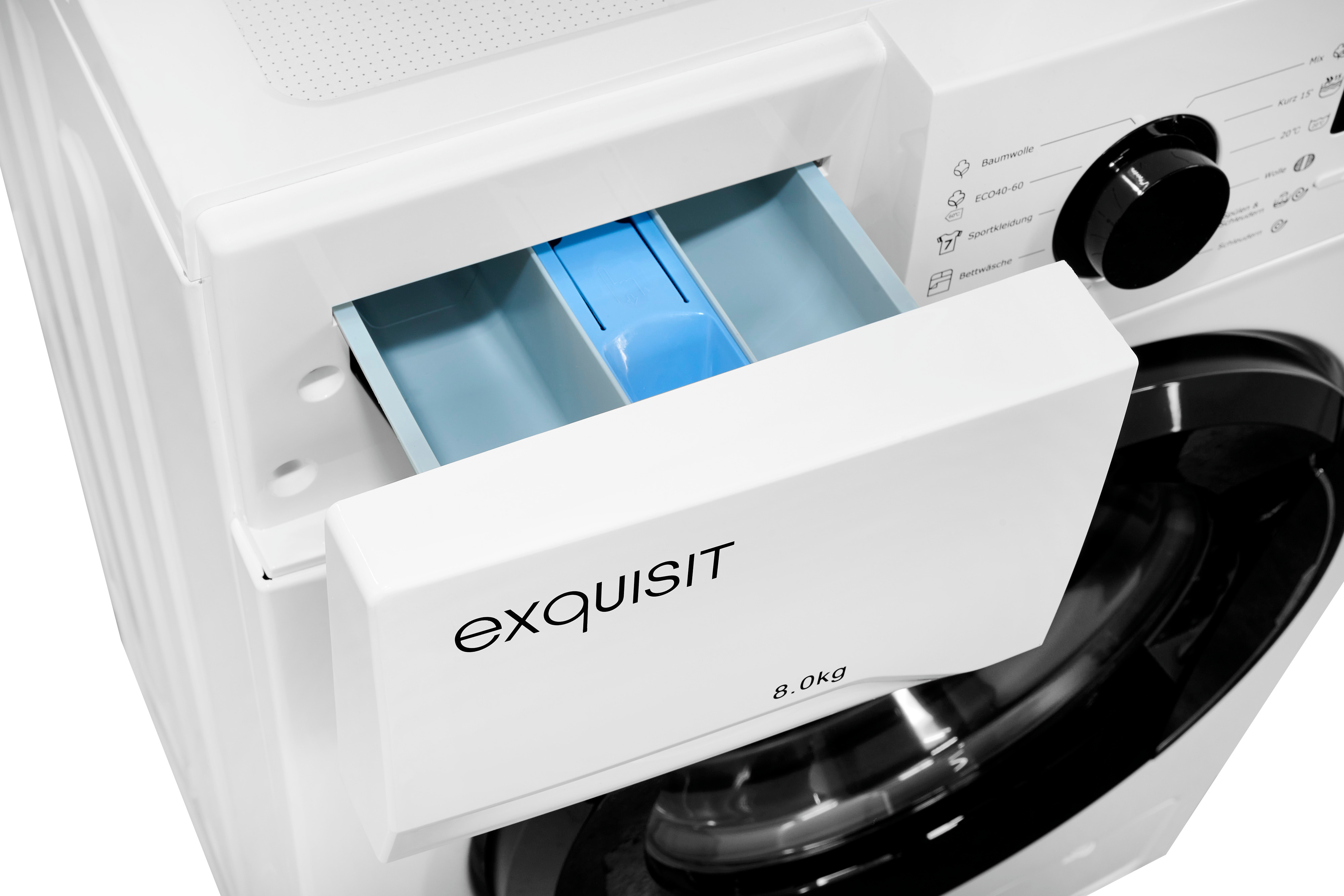 Exquisit WA8014-020A Waschmaschine – 8 kg, Energieeffizienz A, 1400 U/Min, Schwarz-Weiß