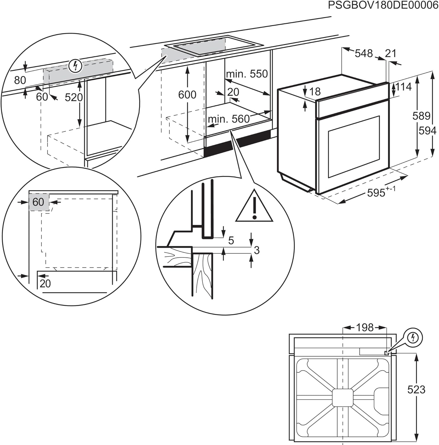 AEG BPE53506BM Einbau-Backofen, Pyrolyse Selbstreinigung, Serie 6000 Ringheißluft