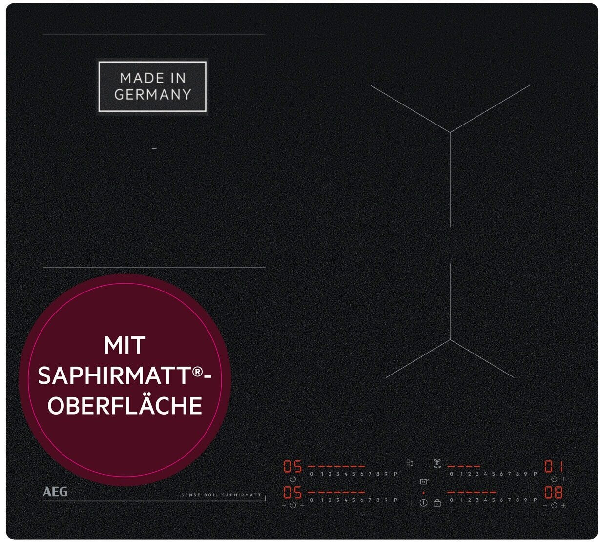 AEG TI64IB1FIZ  Induktionskochfeld 60cm, Made in Germany, 4 Flex-Kochzonen mit Kratzresistenter SaphirMatt-Oberfläche