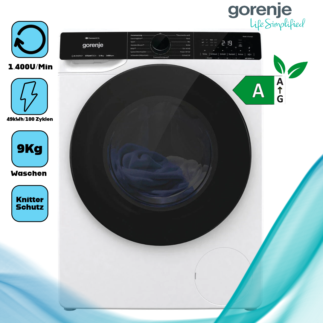 Gorenje WPNA94ATSWIFI3  Frontlader  9 kg  1.400 U pro Min  Knitterschutz 