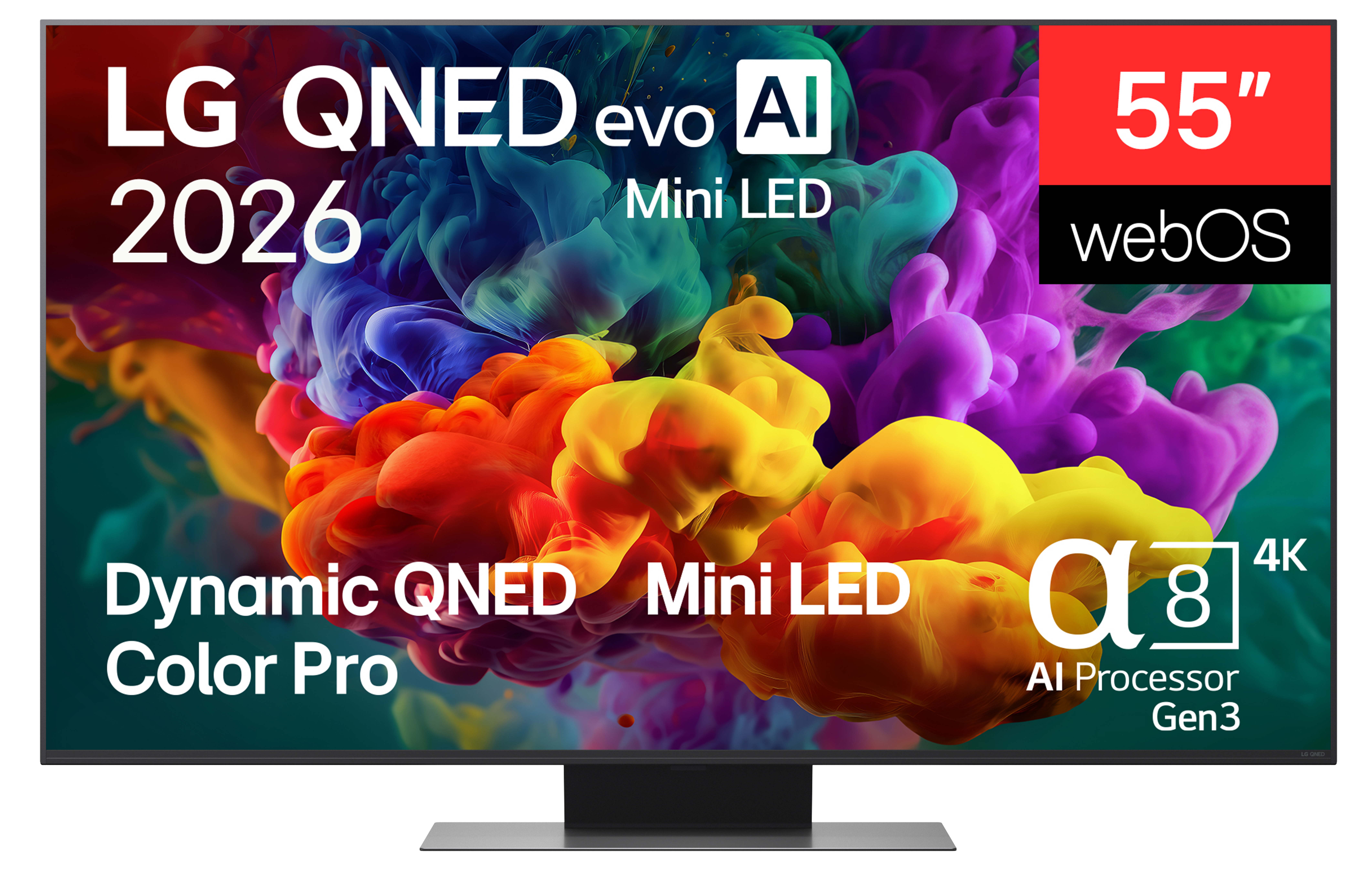 LG 55QNED86B6B IQ300 55 Zoll QNED evo 4K MiniLED Smart TV | Alpha8 Gen3 AI | 144 Hz Gaming | Dolby Vision IQ | FreeSync Premium | höhenverstellbarer Standfuß