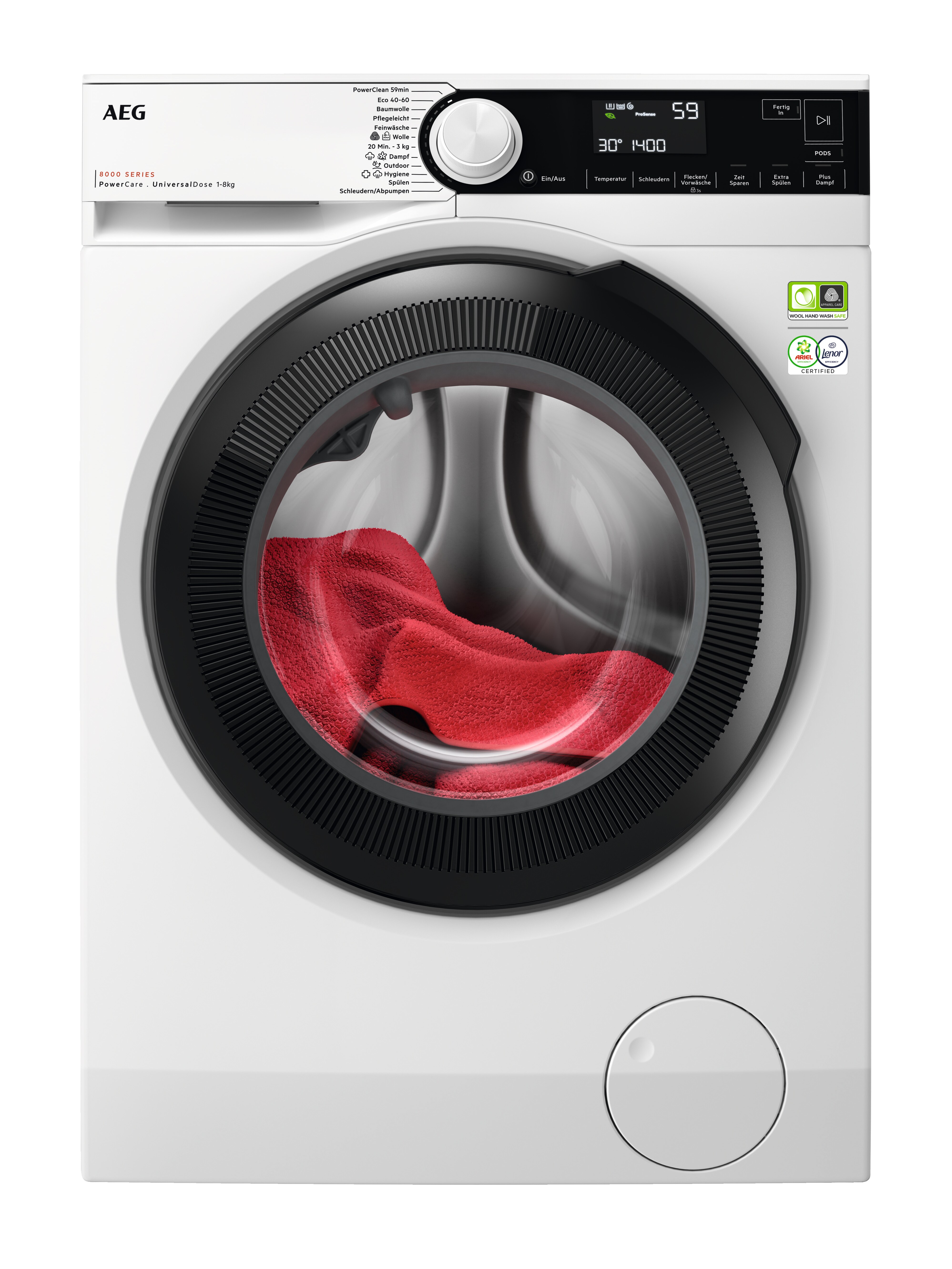 AEG LR8E70480  Frontlader  8 kg  1.400 U/Min  Startzeitvorwahl  240 min Waschdauer 