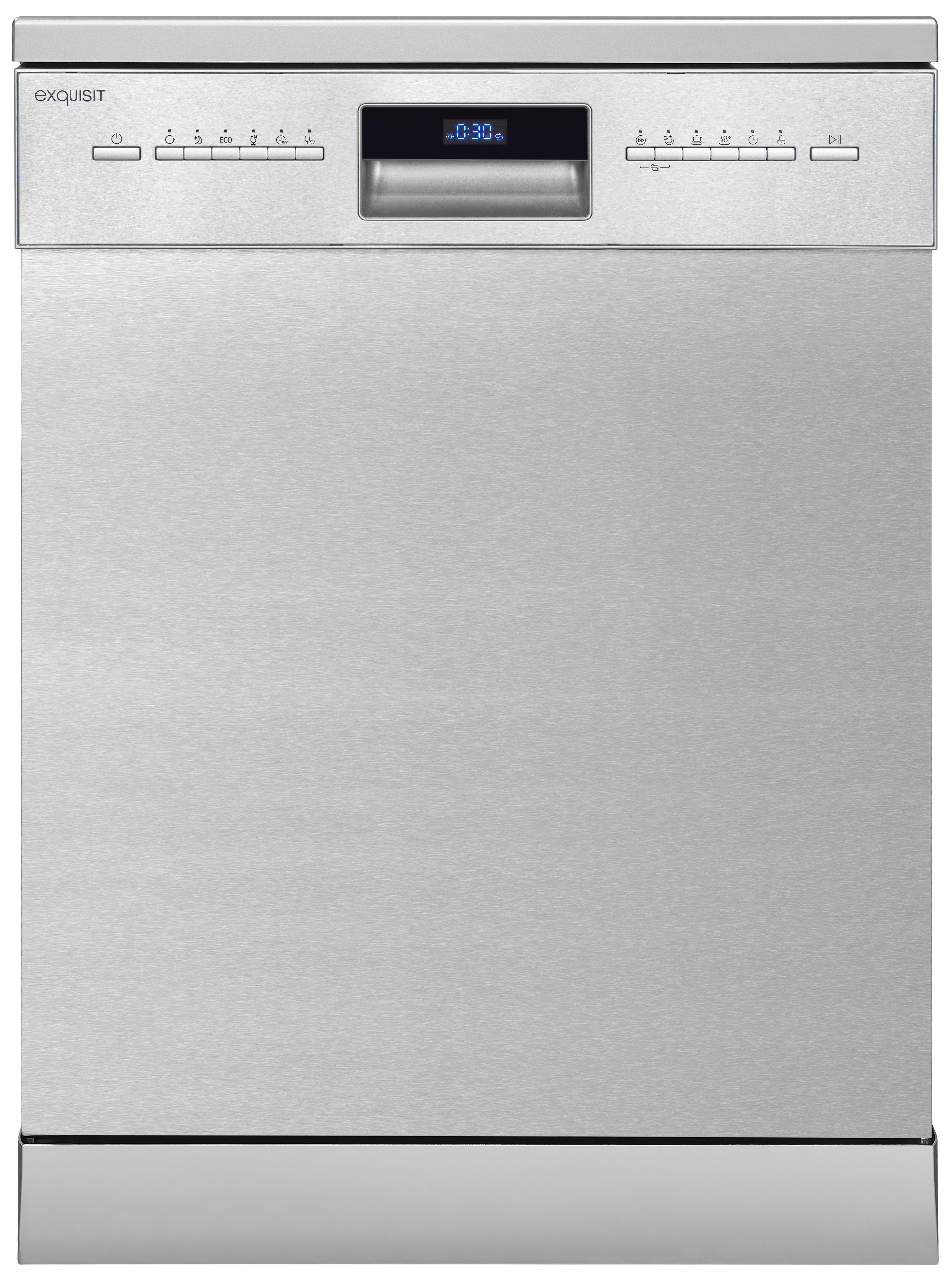 Exquisit GSP9614-030B Silber Unterbau-Geschirrspüler, Edelstahl-Optik, 14 Maßgedecke, Energieklasse B