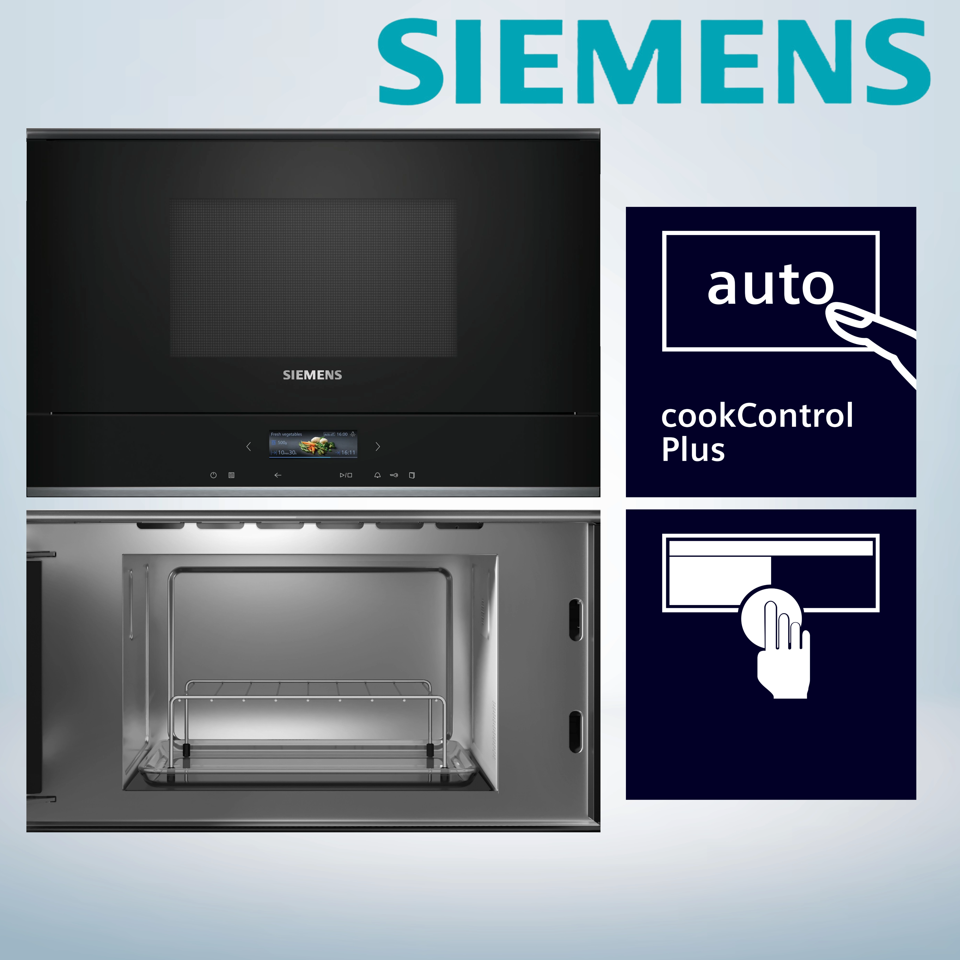  Siemens BE732L1B1 Mikrowellen-Grill  21 Liter  900 Watt  Grillleistung 600 Watt  einbaufähig  Breite 56 cm  Grill