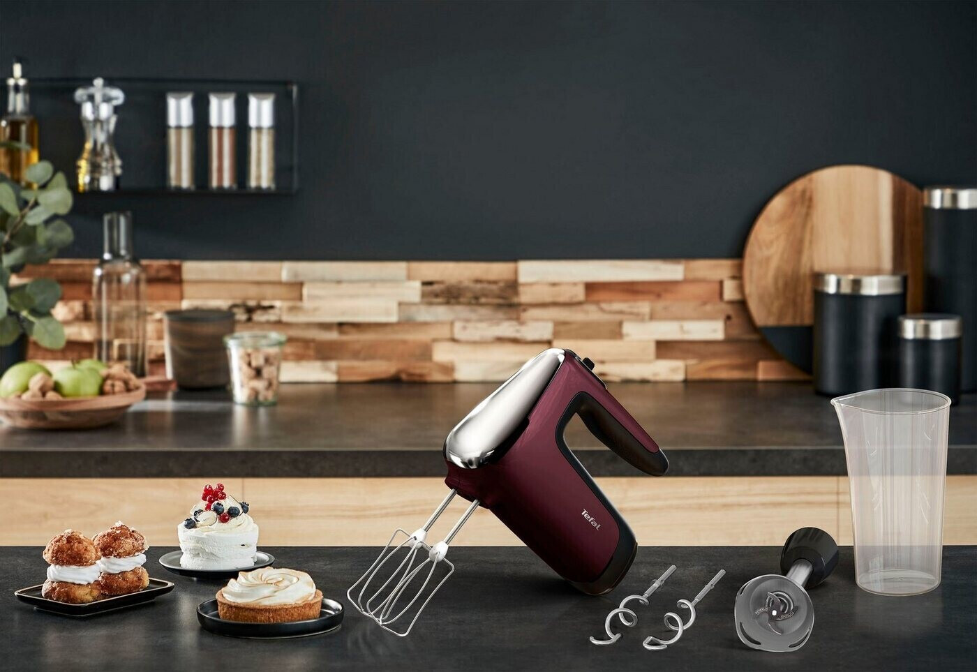 Tefal HT6525 rot Powermix Silence Handmixer  600 W Leistung  offener Griff  Geschwindigkeitsstufen + Turbo-Funktion