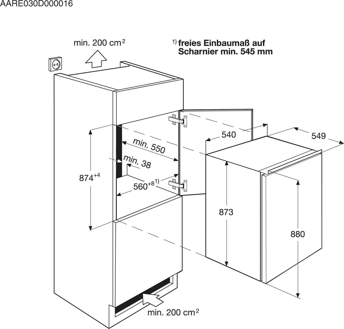  AEG SFE888D1AF  Einbaukühlschrank   Inhalt Kühlbereich 104 Liter 