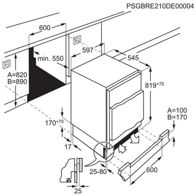 AEG OSK6I82EF Unterbau-Kühlschrank 82 cm