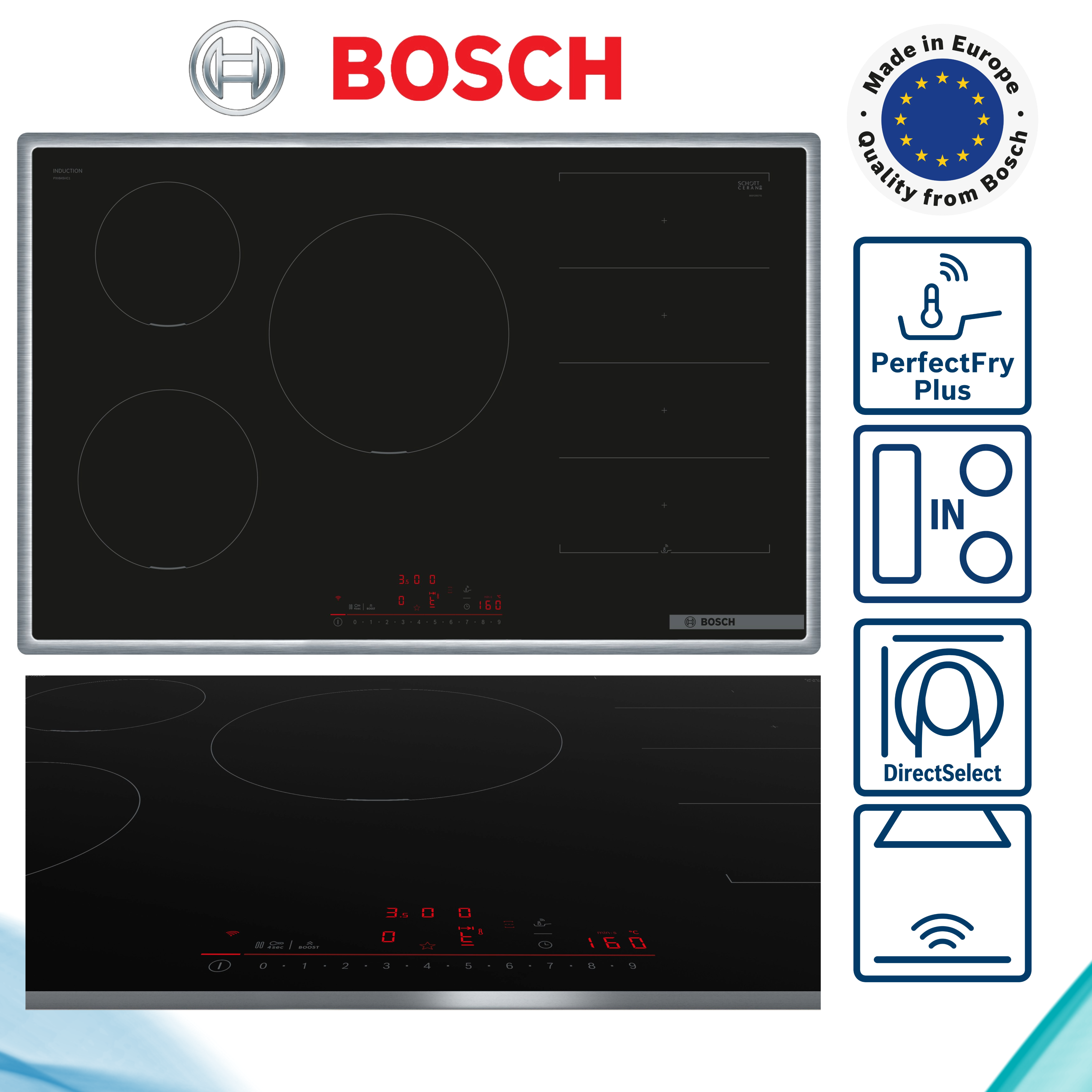 Bosch PXV845HC1E Induktionskochfeld  flacher, breiter Rahmen  autark