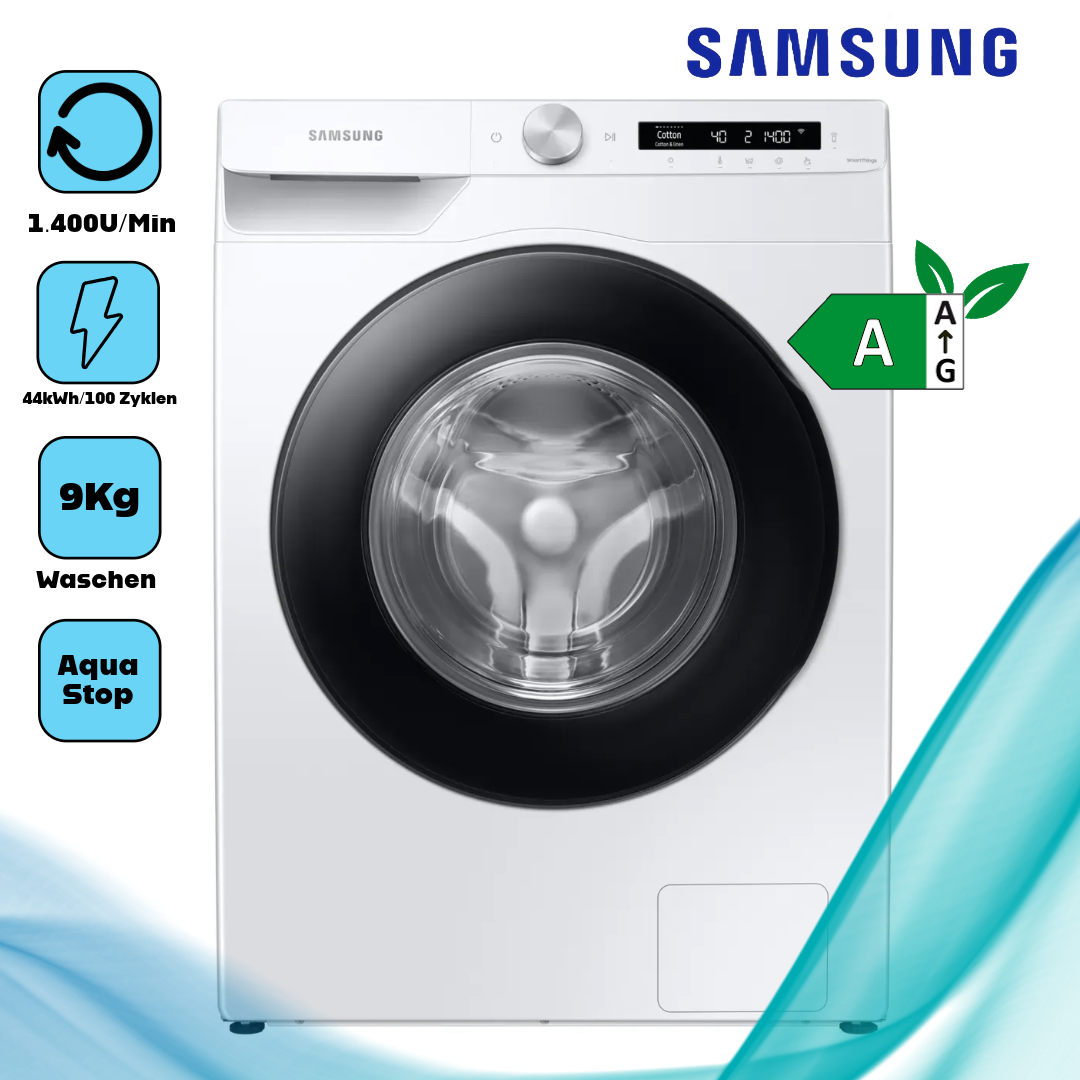 Samsung WW90T534AAWCS2 Frontlader Waschmaschine - 9kg, A Energieeffizienz, Smart Home, Eco-Programme, 1400 U/Min