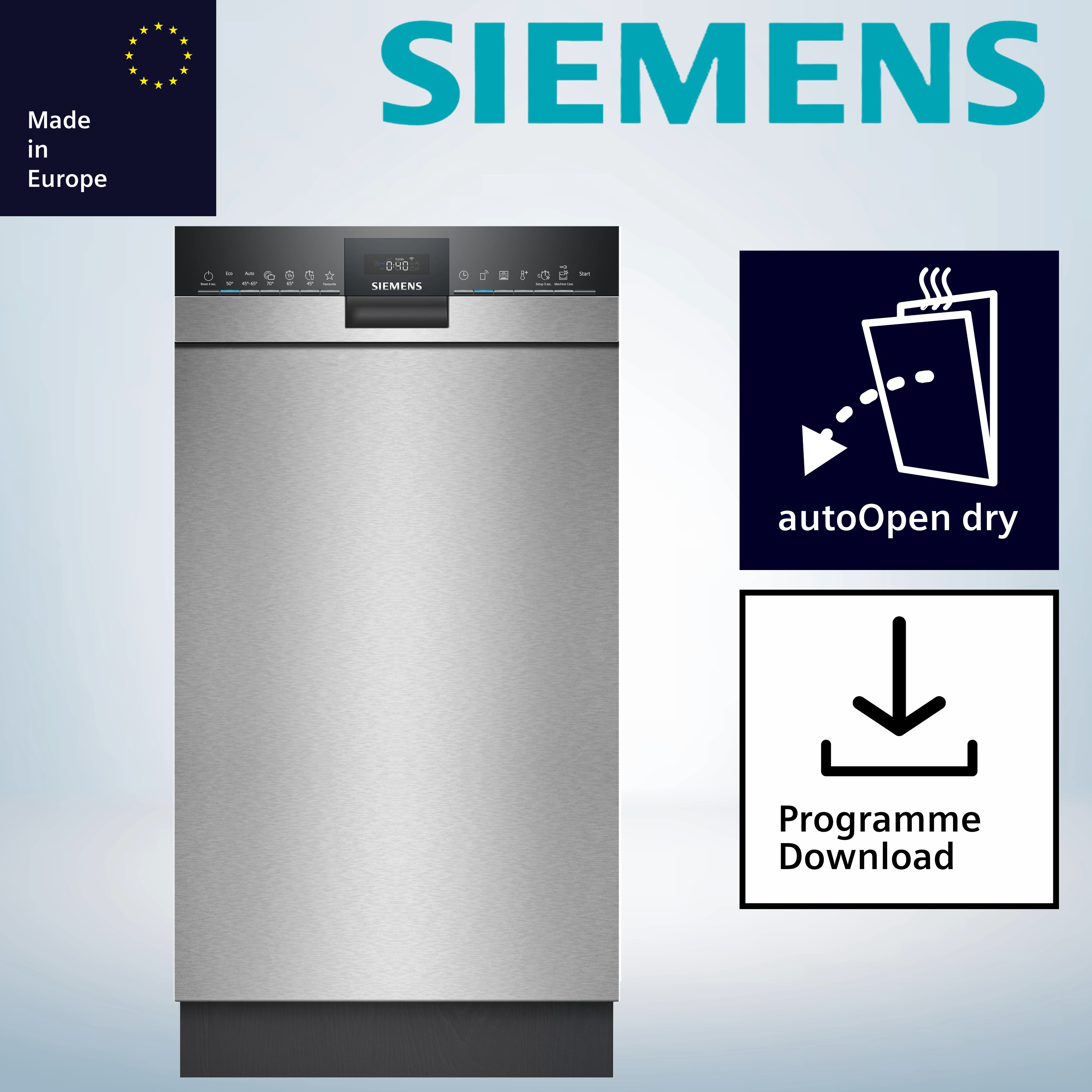 Siemens SR43ES24ME Unterbau-Geschirrspüler, 45 cm, Gebürsteter Stahl