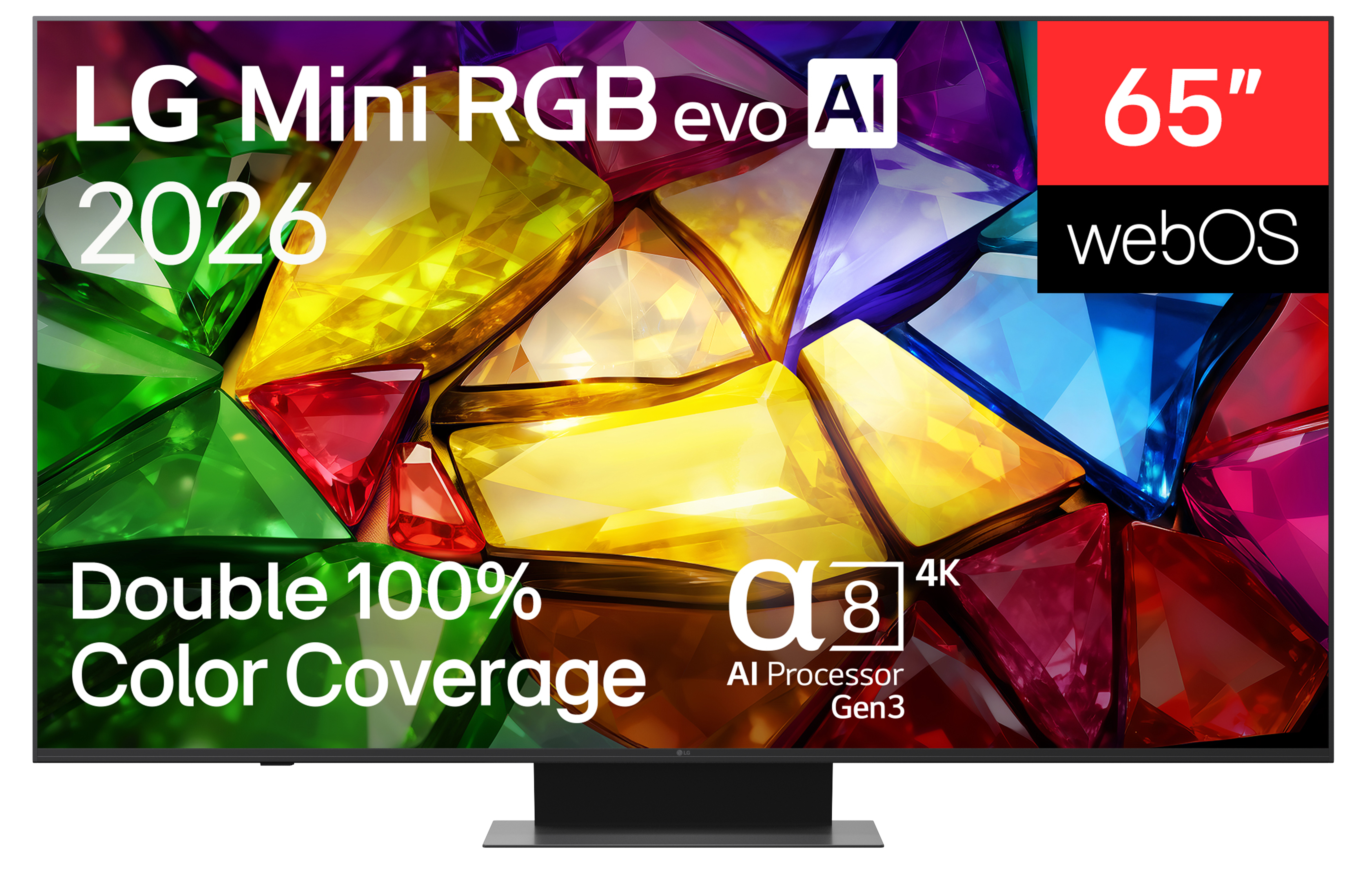 LG 65MRGB86B9A IQ300 65 Zoll Mini RGB evo 4K Smart TV mit MiniLED | Alpha8 Gen3 AI | 144 Hz Gaming | Dolby Vision IQ | Dolby Atmos | höhenverstellbarer Standfuß