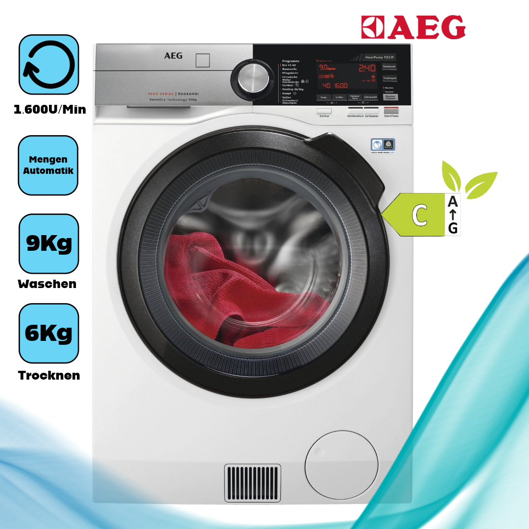 AEG L9WEF80690  freistehender Waschtrockner  9 kg Waschen  6 kg Trocknen 