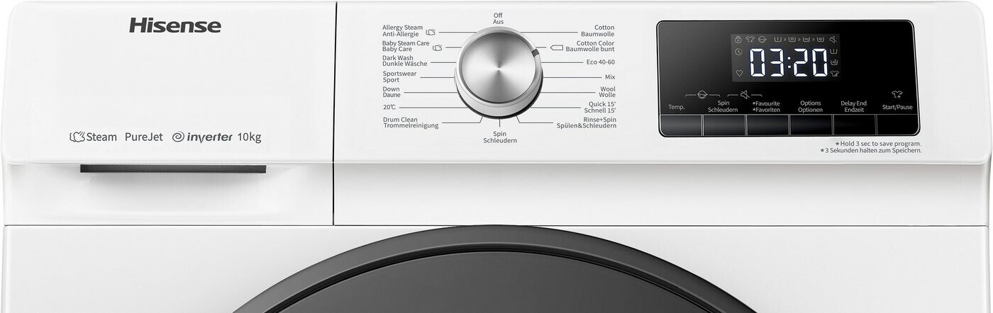 Hisense WFQA1014EVJM Waschmaschine mit Dampffunktion/10 kg/AquaStop /1400 U/min /15 Programme