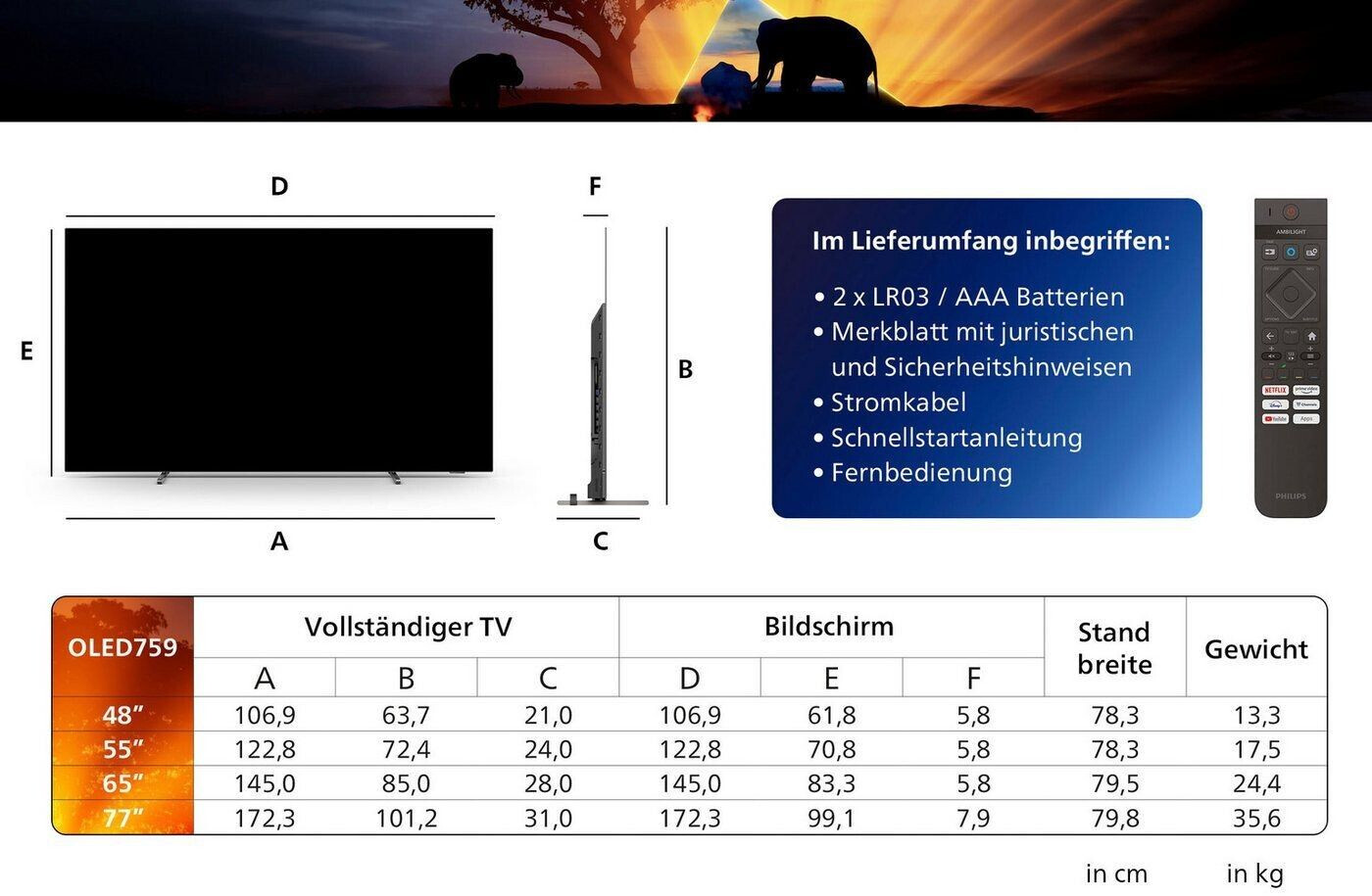 Philips 77OLED759  77 Zoll 4K OLED Ambilight TitanOS Smart TV