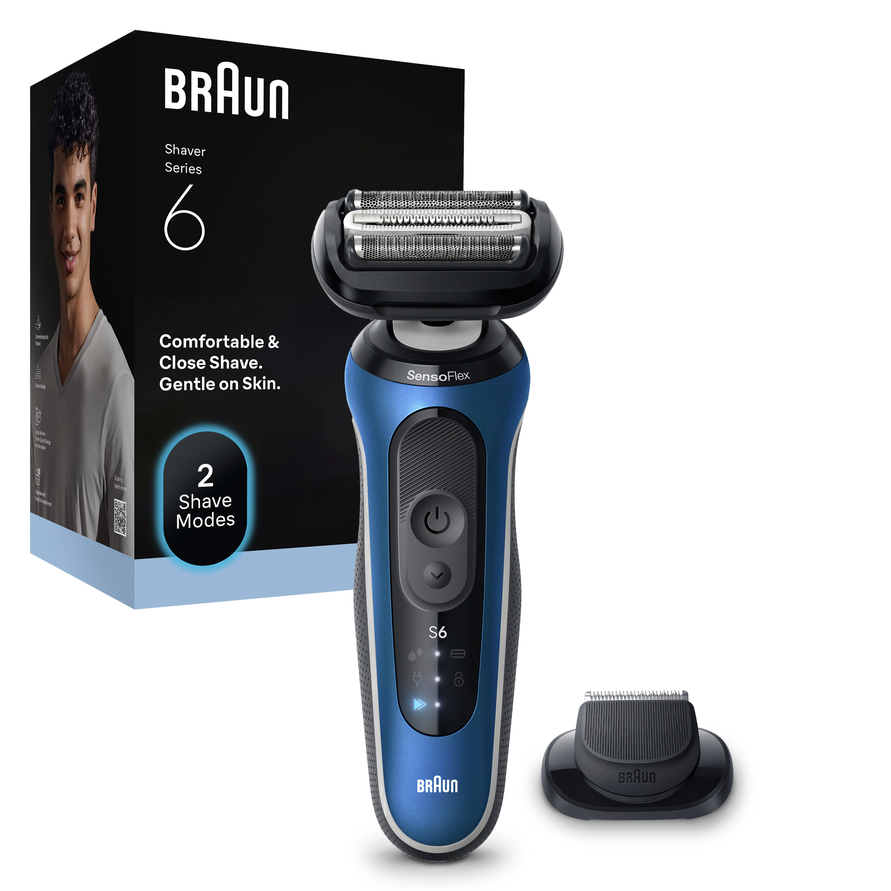 Braun Series 6 62-B1200s Elektrorasierer | Wet & Dry | 3 flexible Klingen | Li-Ion Akku | Präzisionstrimmer
