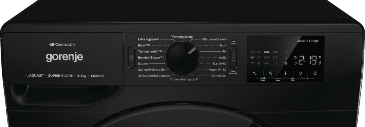 Gorenje WPNEI94A1DTSB Waschmaschine mit Dampffunktion/ConnectLife / 9Kg / 1400 U