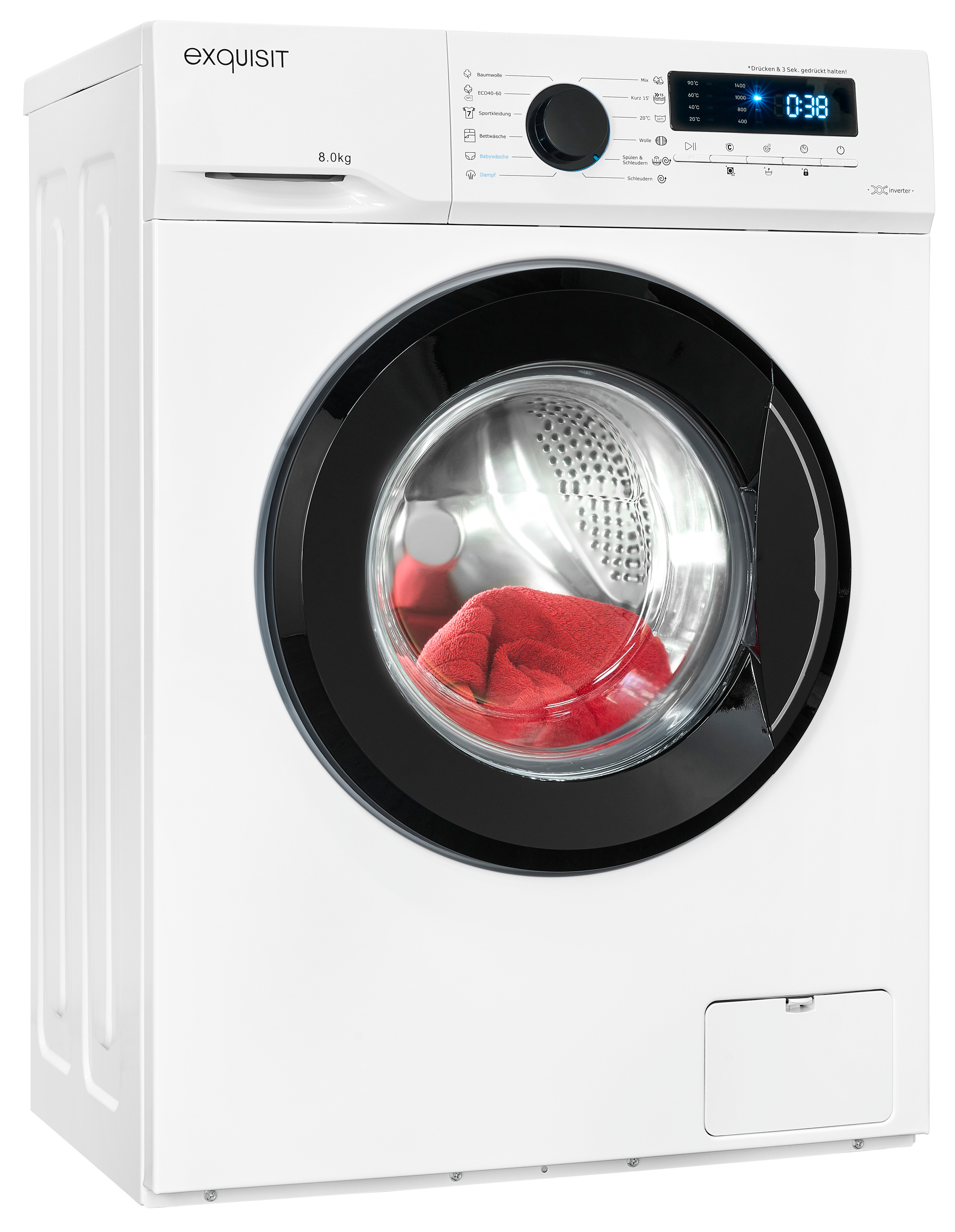 Exquisit WA8014-020A Waschmaschine – 8 kg, Energieeffizienz A, 1400 U/Min, Schwarz-Weiß