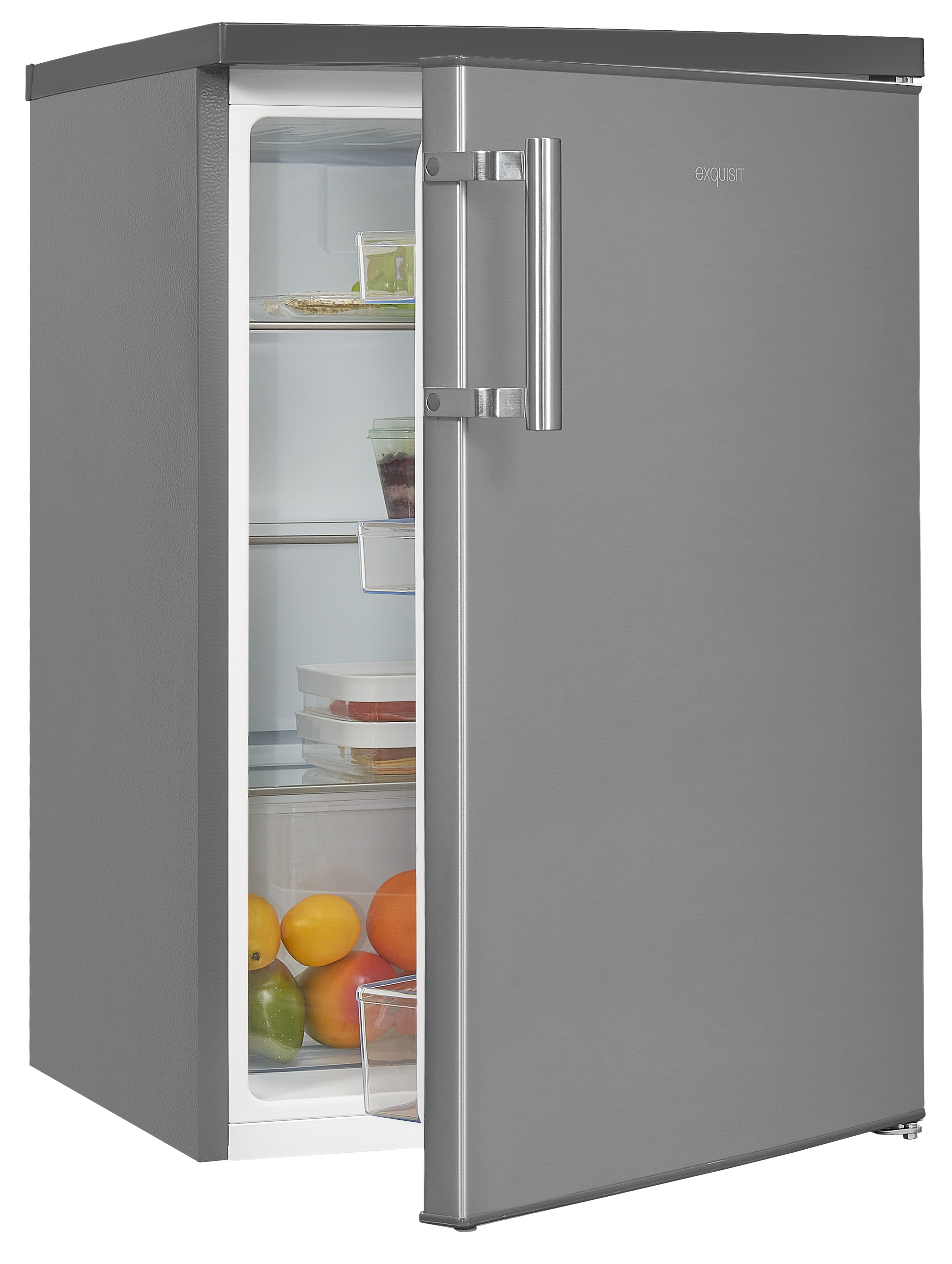 Exquisit KS16-V-H-010D inoxlook – Freistehender Standkühlschrank, 133 Liter