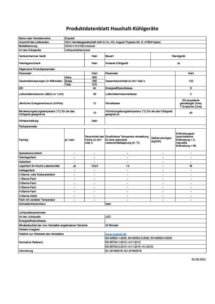 Exquisit KS16-V-H-010D inoxlook – Freistehender Standkühlschrank, 133 Liter