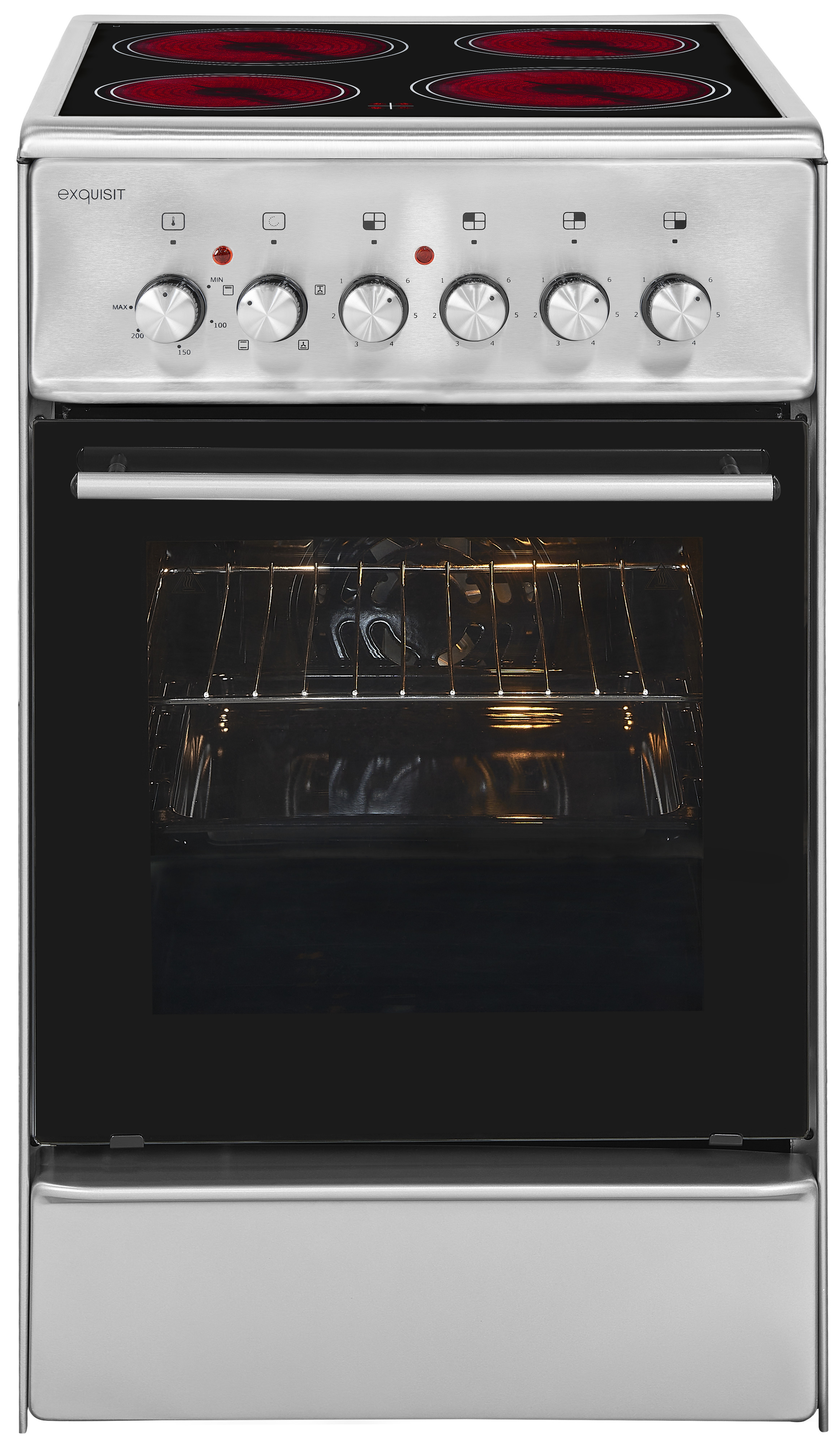 Exquisit ECM 5-4 inox Standherd mit Glaskeramik-Kochfeld, 46L, Energieeffizienzklasse A