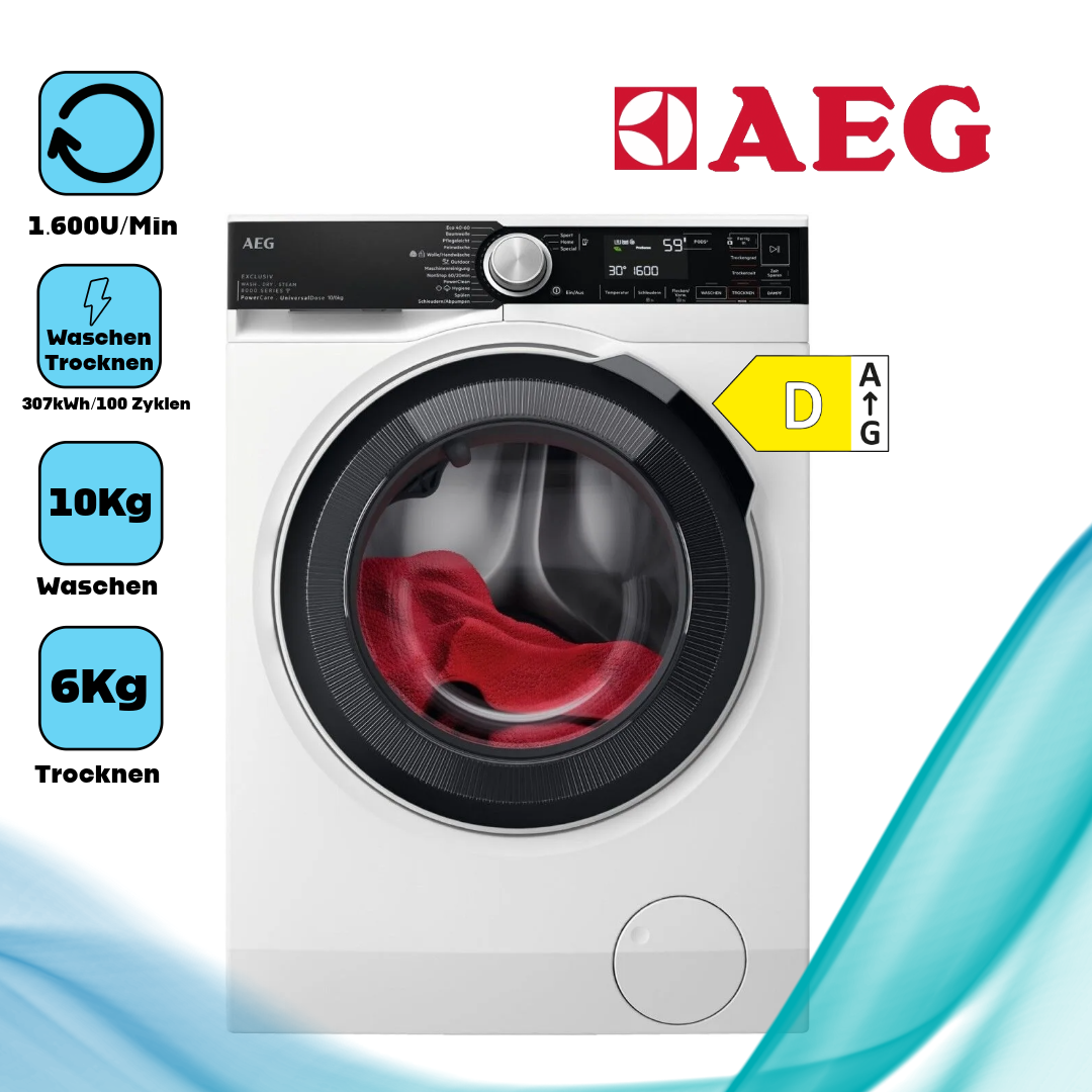 AEG LWR8E80609   freistehender Waschtrockner  10 kg Waschen  6 kg Trocknen 
