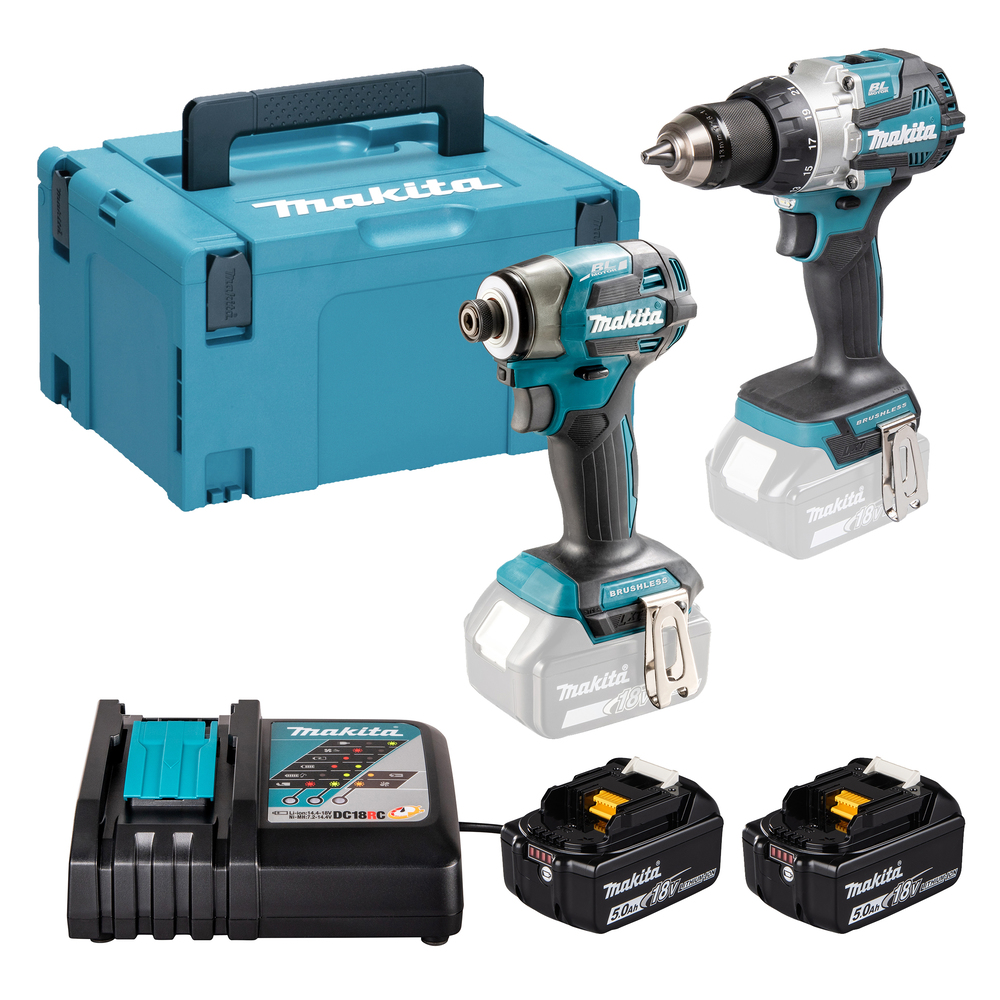 Makita DLX2528TJ 18V LXT Akku-Kombo-Set | DHP489 Schlagbohrschrauber + DTD173 Schlagschrauber | 2x 5,0 Ah Akku | Schnellladegerät | MAKPAC Koffer