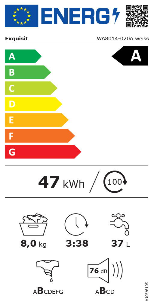 Exquisit WA8014-020A Waschmaschine – 8 kg, Energieeffizienz A, 1400 U/Min, Schwarz-Weiß