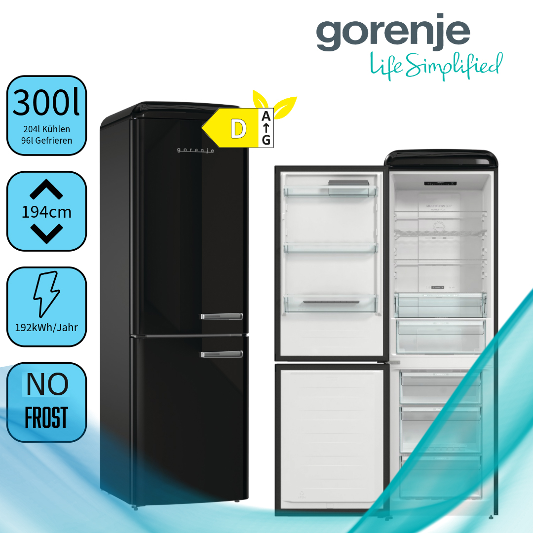 Gorenje B-Ware mit Schaden ONRK619DBK-L Kühl-Gefrier-Kombination MG 800