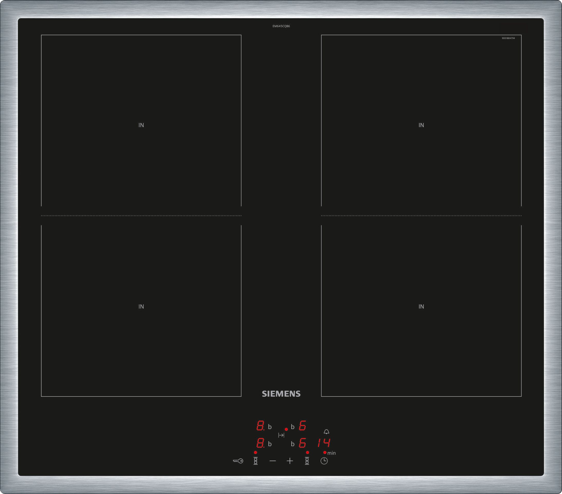 Siemens EM645CQB6E Induktionskochfeld  flacher, breiter Rahmen  herdgebunden  aufliegender Einbau  Standardbreite 60