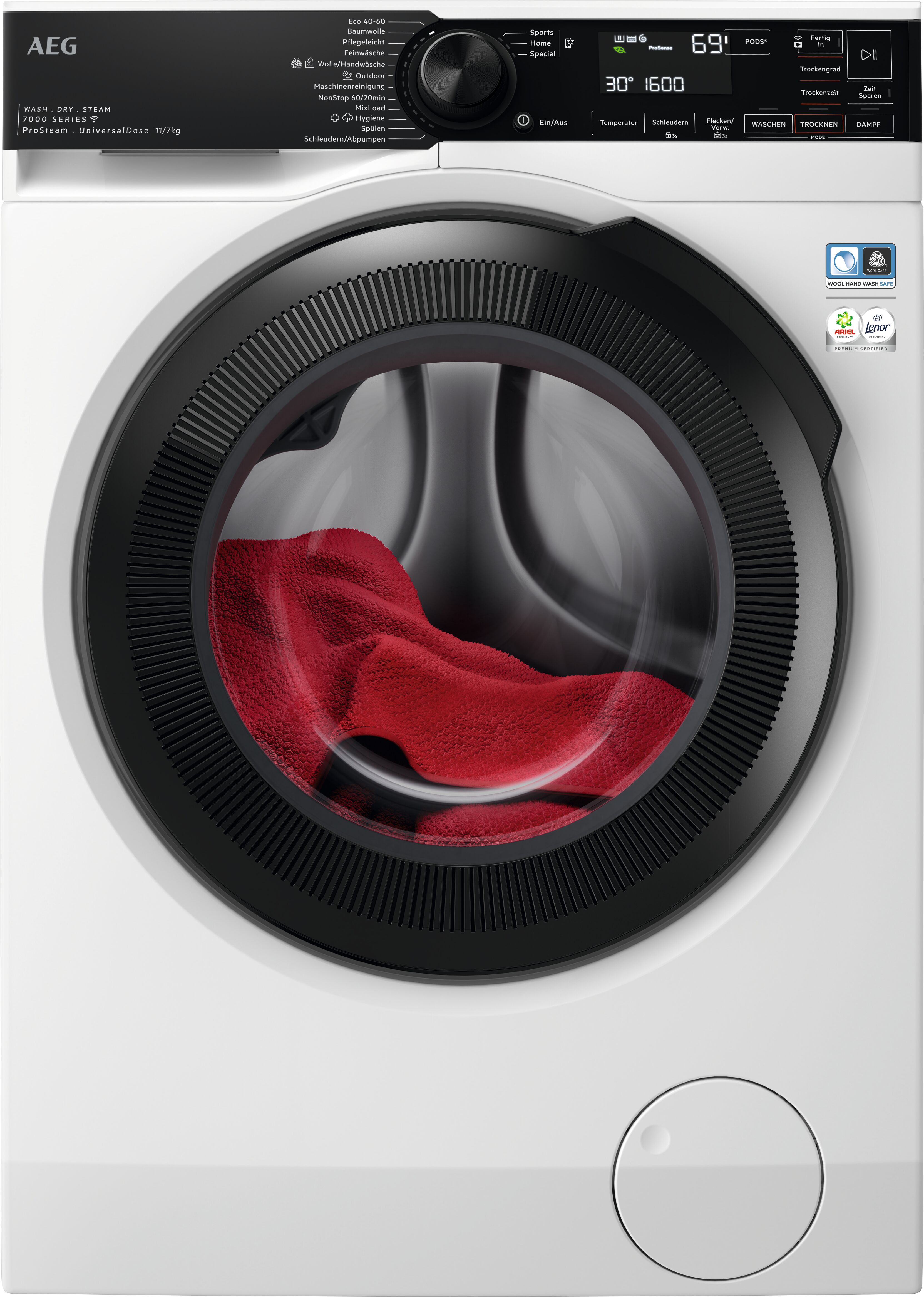 AEG LWR7E70610  Waschtrockner Serie 7000 ProSteam, 11,0 kg Waschen, 7,0 kg Trocknen