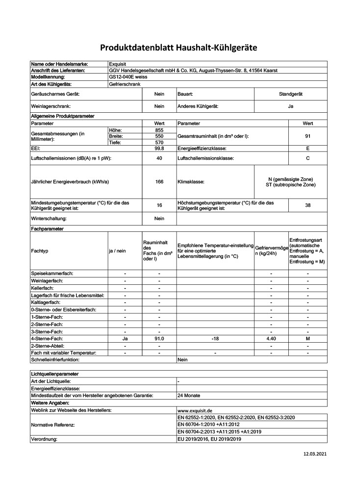 Exquisit GS12-040E Standgefrierschrank, 91L, 4 Sterne, SuperFrost, Energieeffizienz E