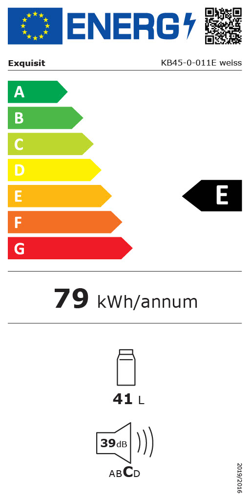 Exquisit KB45-0-011E – Kompakter Mini Kühlschrank, 45 Liter, Energieeffizienzklasse E, weiß