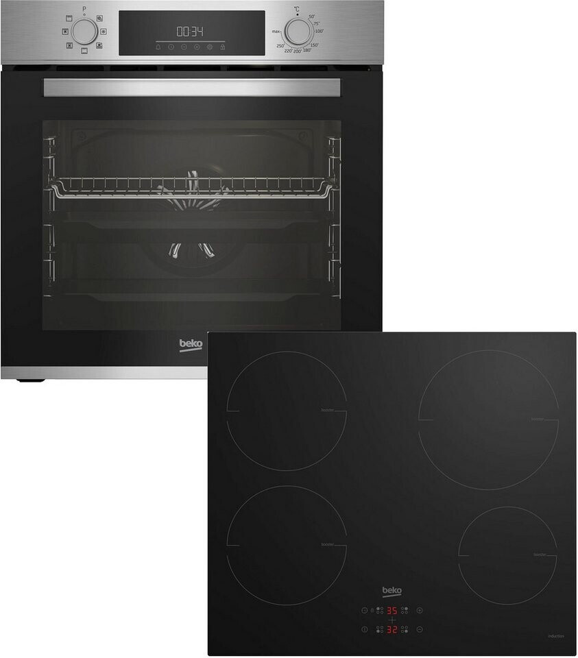 Beko BBSM12340X Einbau-Backofen-Set, zwei autarke Geräte: Induktionskochfeld mit 4 Kochzonen, Backofen mit 8 Heizarten