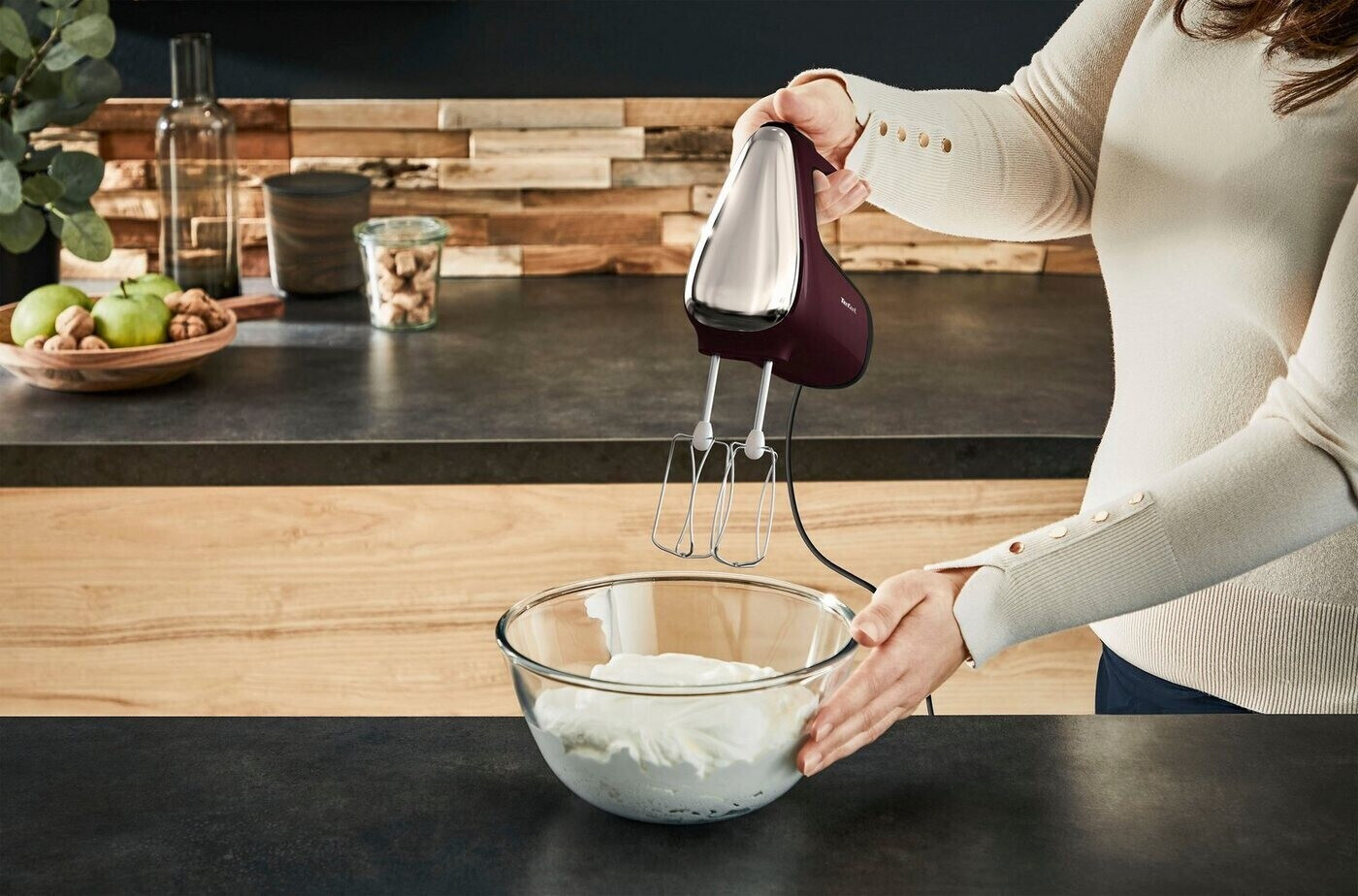 Tefal HT6525 rot Powermix Silence Handmixer  600 W Leistung  offener Griff  Geschwindigkeitsstufen + Turbo-Funktion