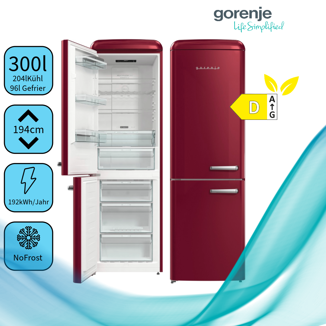 Gorenje ONRK619DR-L Kühl-Gefrier-Kombination Burgundy Links