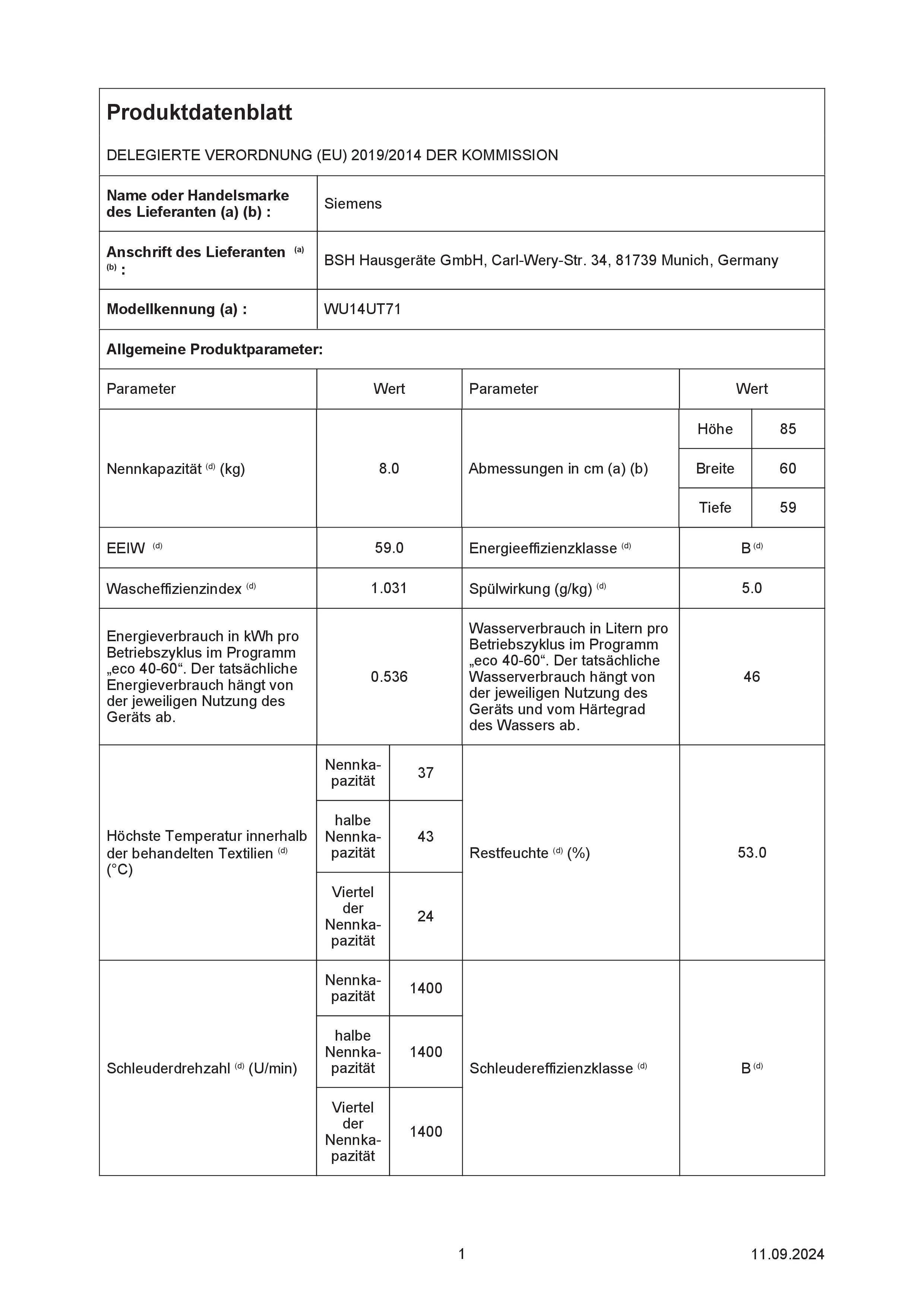 Siemens WU14UT71 Unterbau-Waschmaschine 8 kg, 1400 u/min, Antiflecken-System Siemens WU14UT71 Unterbau-Waschmaschine 8 kg, 1400 u/min, Antiflecken-System